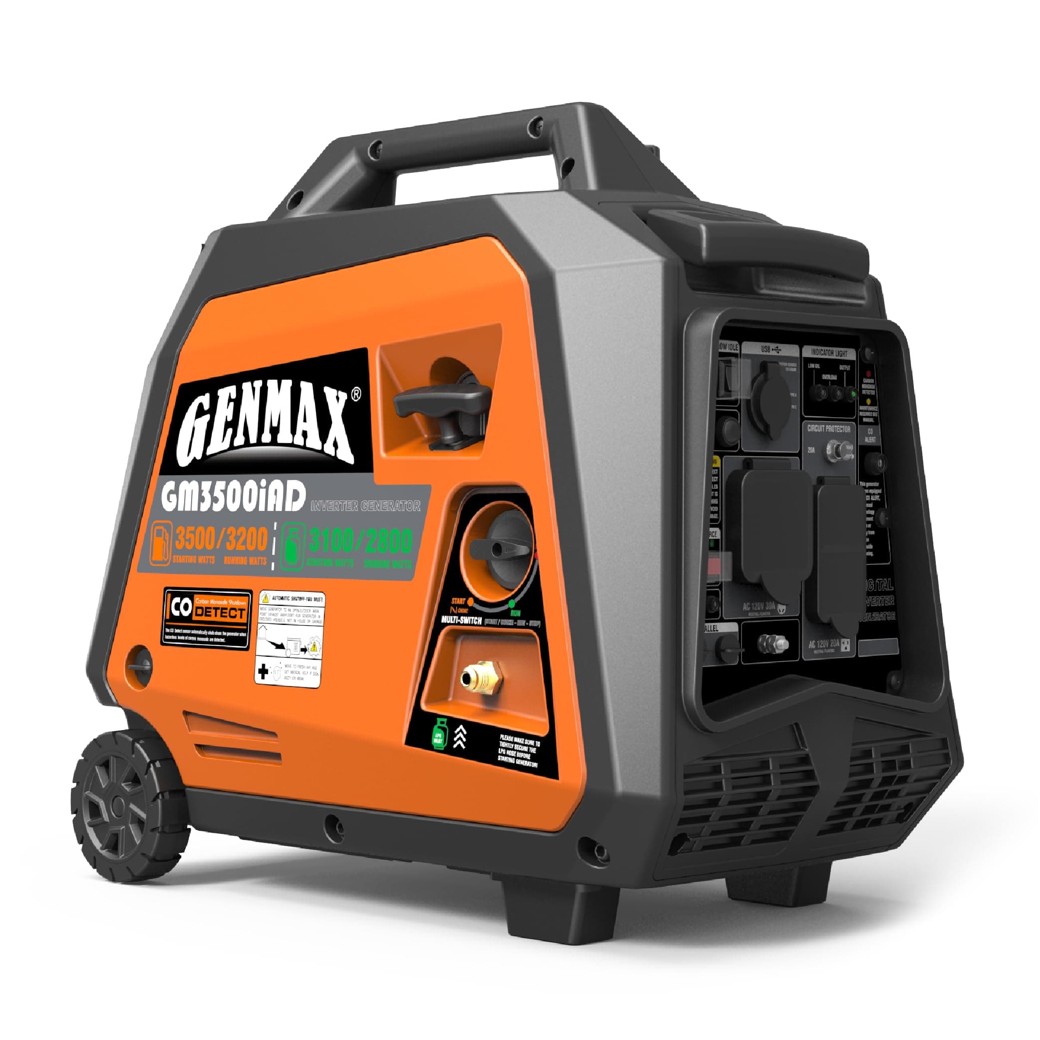 GENMAX Portable Generator, 3500W Super Quiet Gas or Propane Powered Engine with Parallel Capability, Manual start，Ideal for Camping Travel Outdoor.EPA Compliant