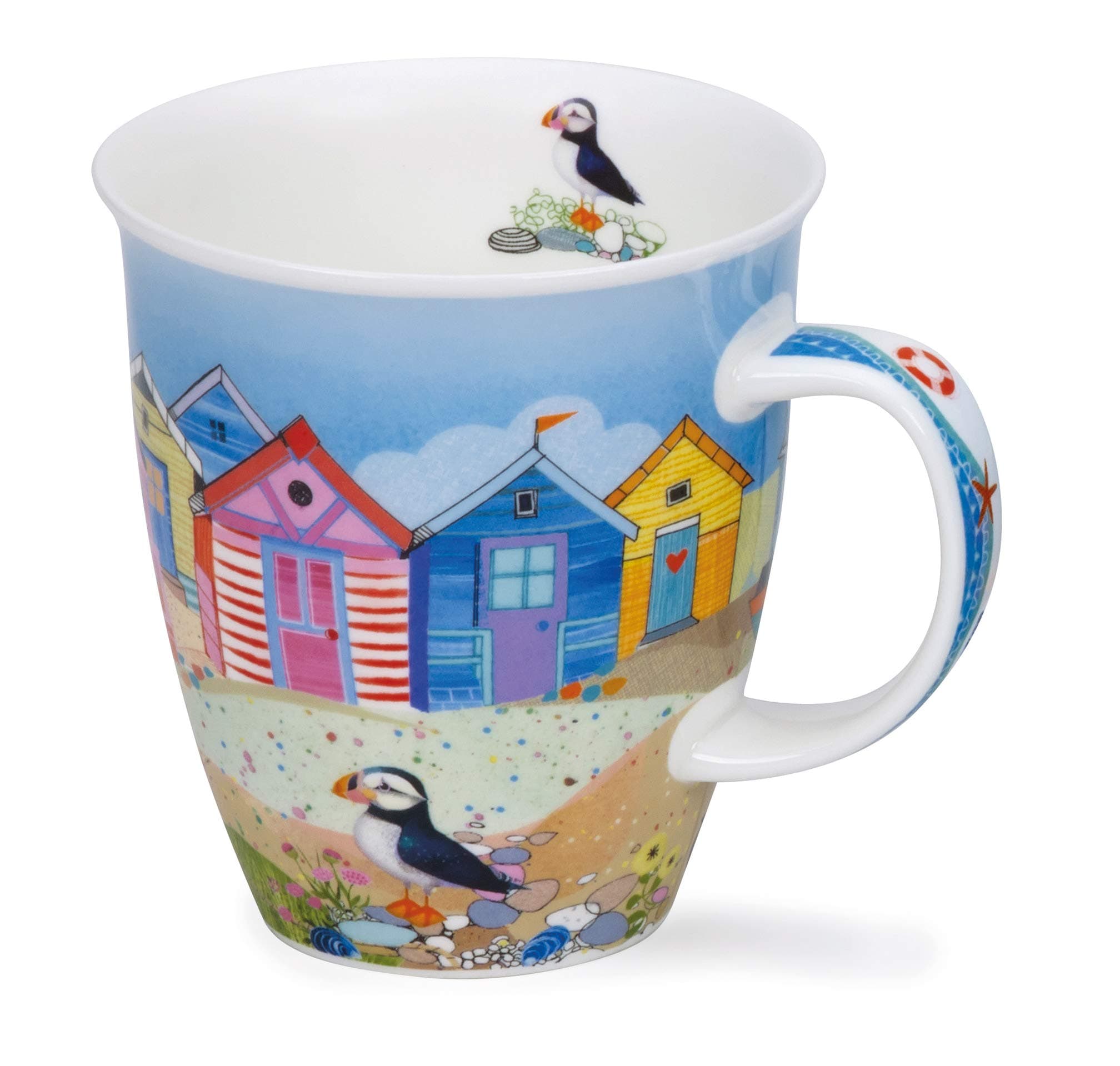 Dunoon Fine Bone China Mug Nevis Shape Made in England Dishwasher & Microwave Safe - Shoreline (Beach Hut)