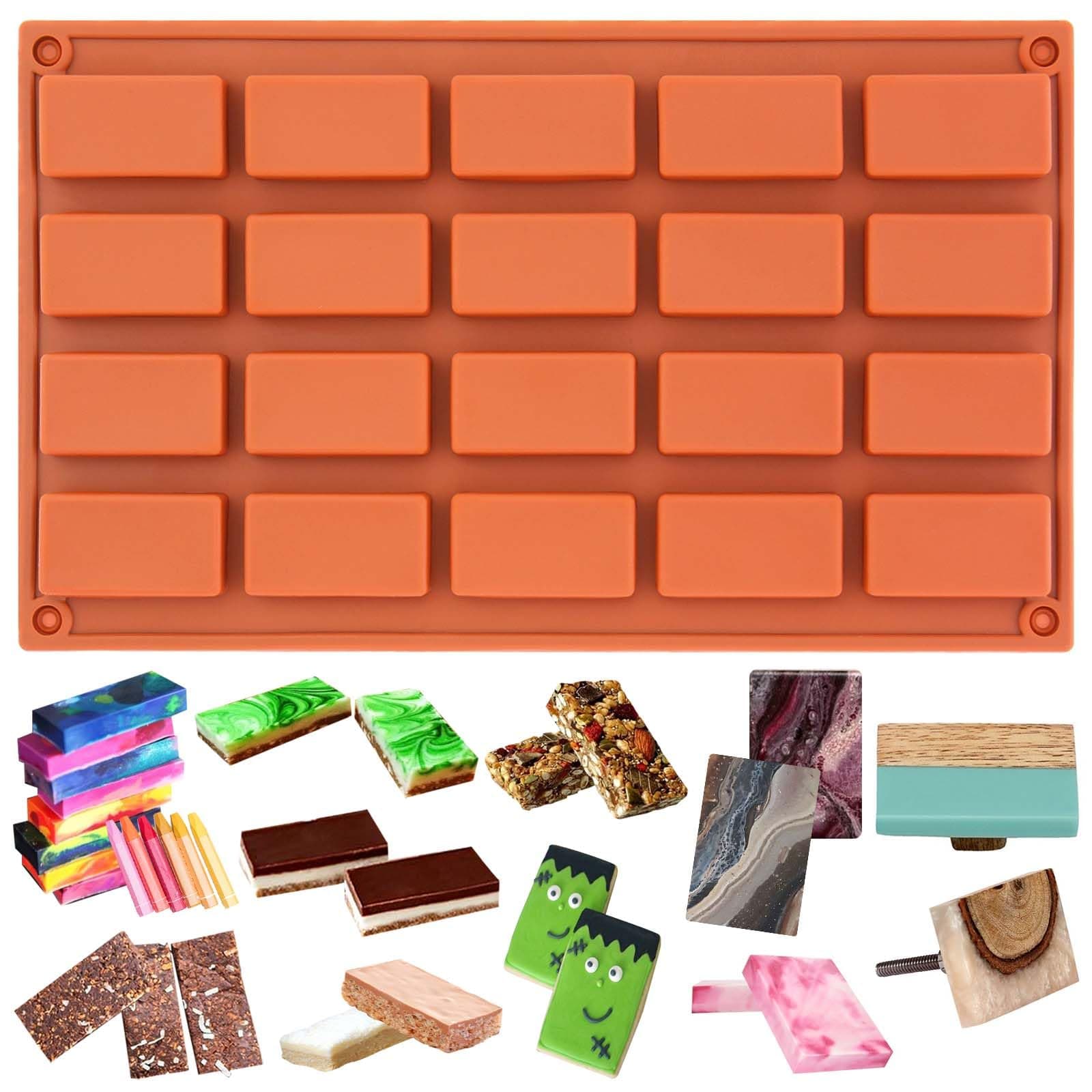 FUNSHOWCASE 20 Cavities Rectangular Chocolate Candy Bar Silicone Mold Rectangle Soap Cake Pan