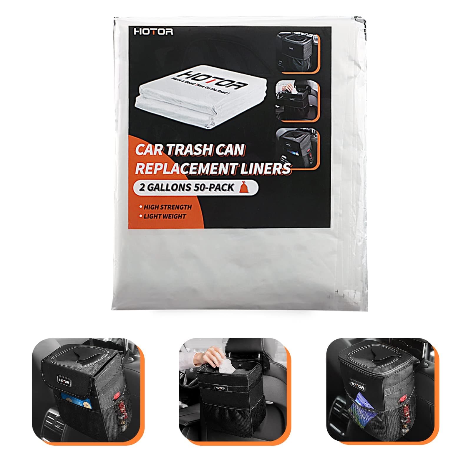 HOTOR Car Trash Can, Liner Refills (50-Pack), (Trash Can is not Included)