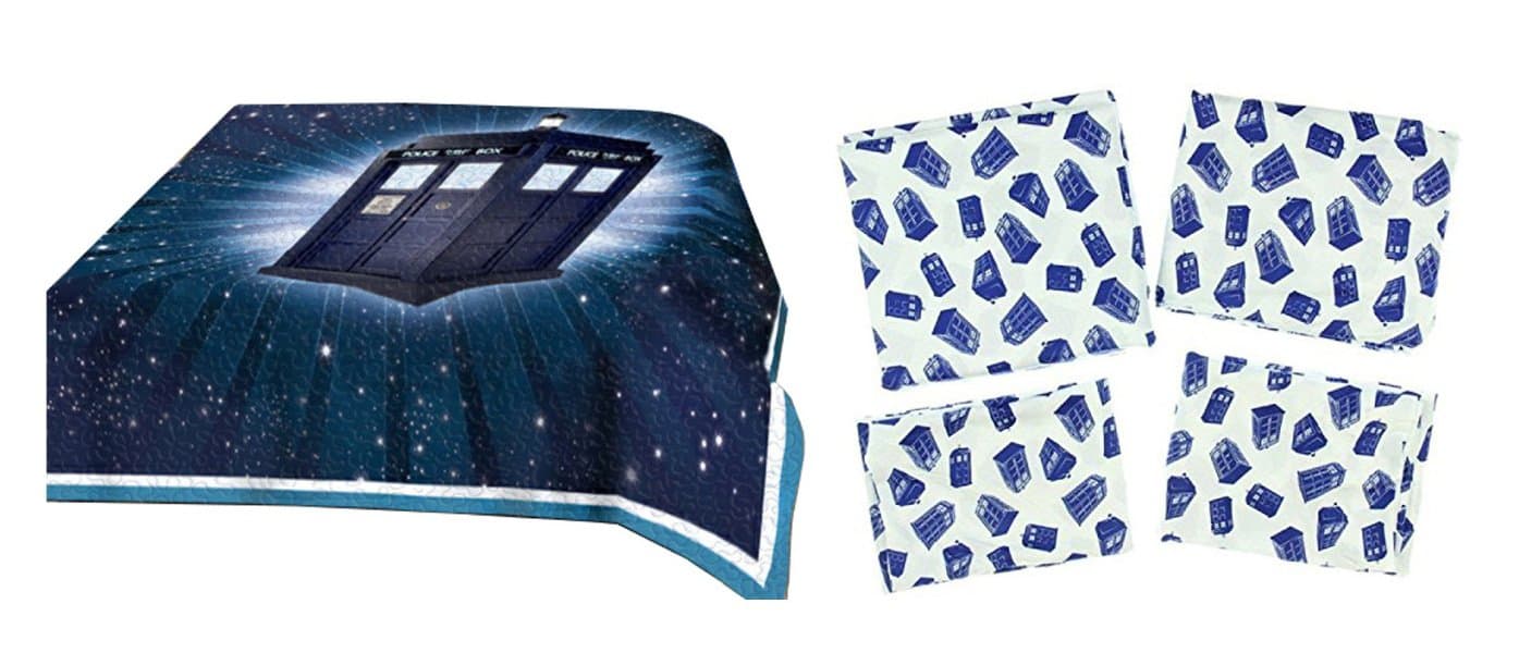 Doctor Who Tardis Quilt & Sheets Bedding Bundle Set for Twin Bed - Size Twin Sheets + Queen Size Quilt