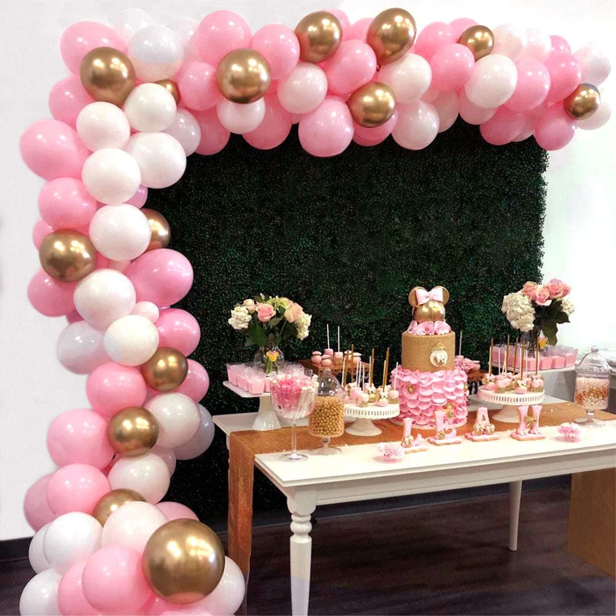 Balloon Arch Kit Garland Decorations - 112 pcs Pink White Gold 16Ft Long, Baby Shower Wedding Birthday, Bachelorette Backdrop Background Graduation Anniversary DIY Centerpiece Party