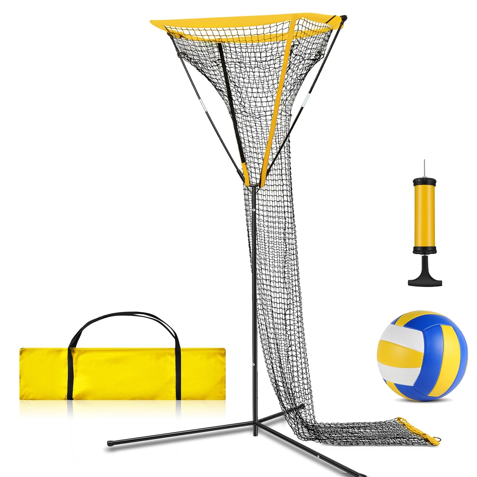 Meooeck 3x3 ft Volleyball Setter Training Net with PU Volleyball, Pump & Carrying Bag - Yellow