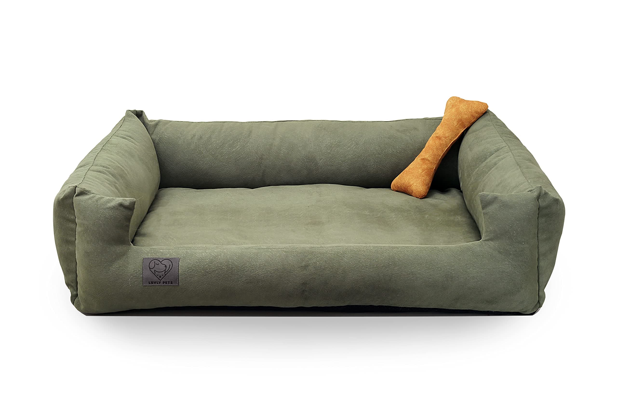 LUVLY Pets Luxury Dog Bed - Orthopaedic Memory Foam Filling Cushion - Washable and Removable Cotton Cover - Non Slip - Dog Sofa - Chew Resistant - Chew Toy as Gift - Handmade (XXL 120x90cm, Green)