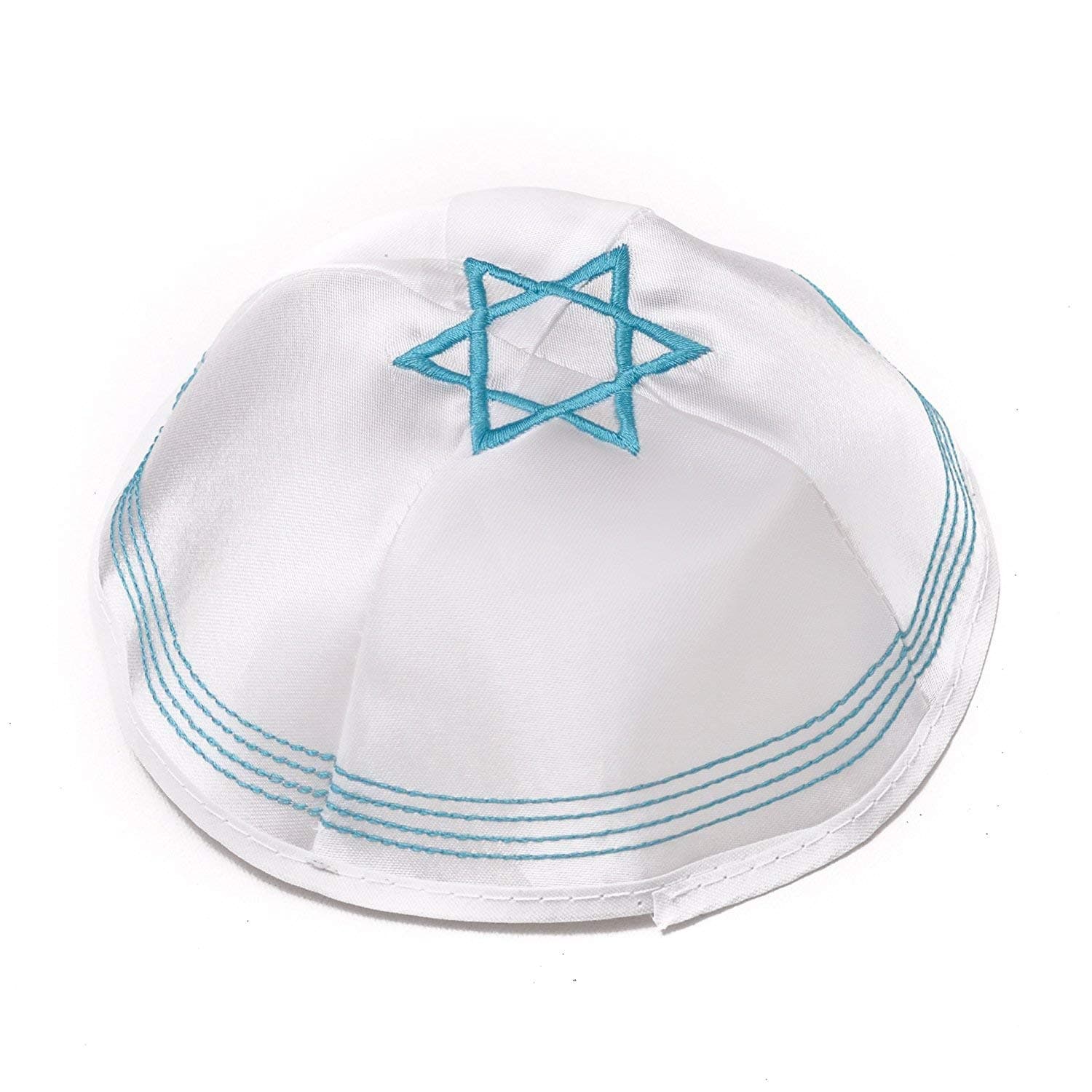 Round Designs Star of David Blue White Satin Yarmulke Kippah 20 cm Diameter