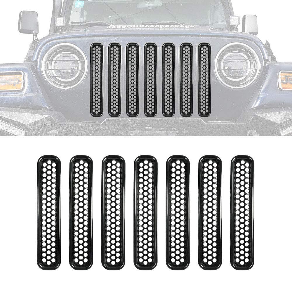 HDmirrorR 1997-2006 Wrangler TJ 7Pcs Matte Black Mesh Grill Inserts Grille Guard