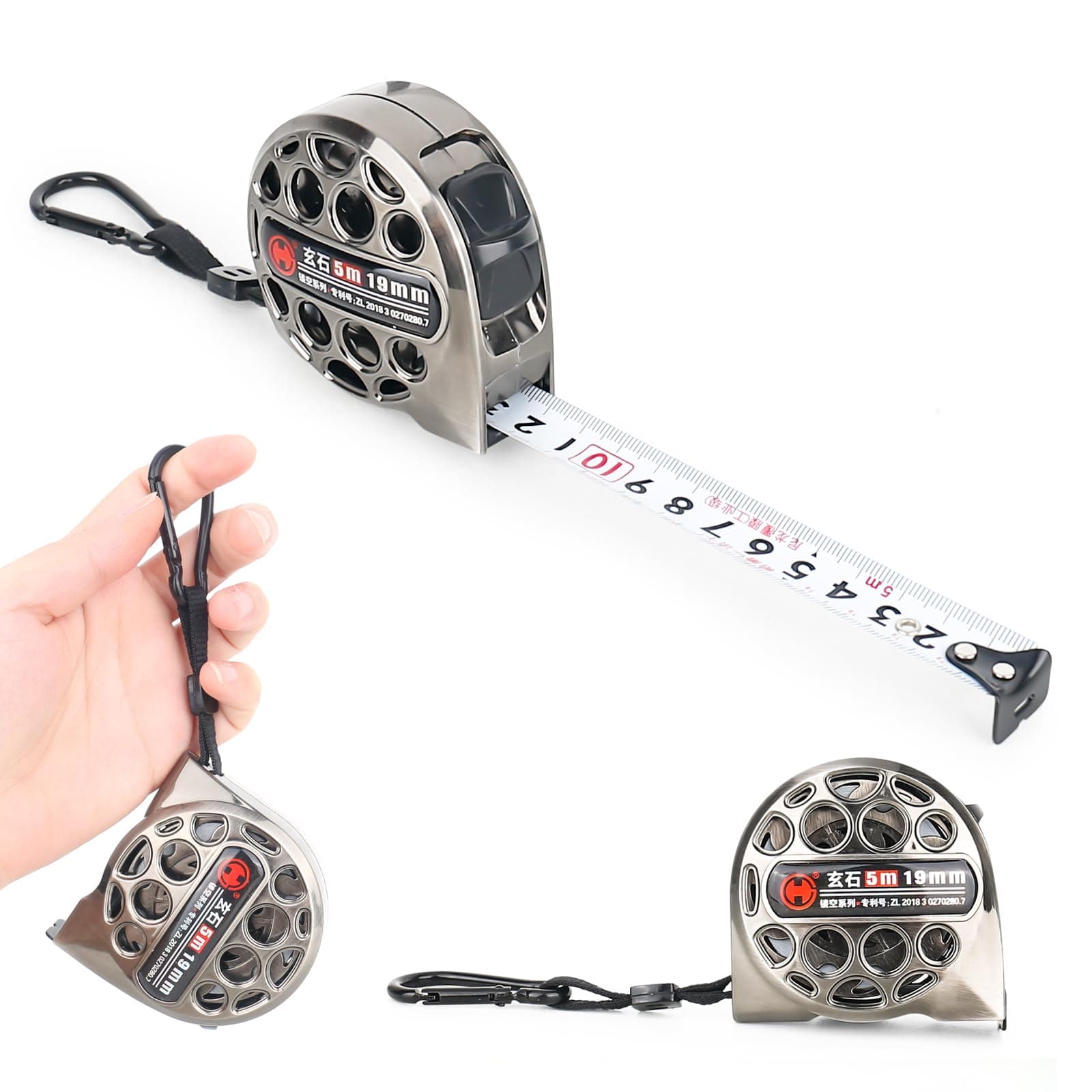 Tape Measure 5 Metre, 5m Tape Measures High Precision Rust and Corrosion Resistant Steel Tape, Thickening and Hardening Hollow Measuring Tape Industrial Grade Waterproof(5m 19mm)