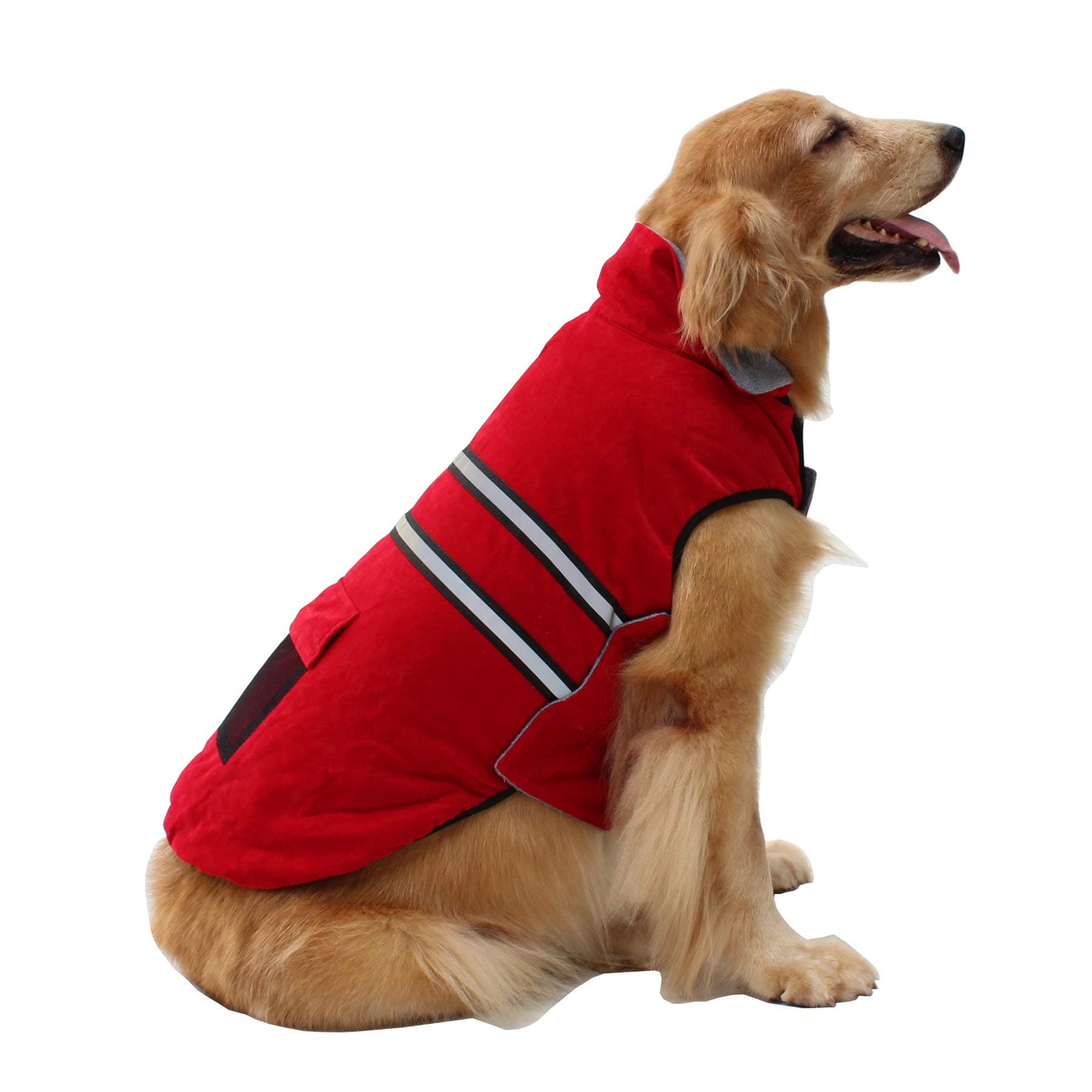 Hiado Dog Coat Jacket with Harness Hole and Reflective Strip for Winter Cold Weather Red M Chest 20-23 Inch