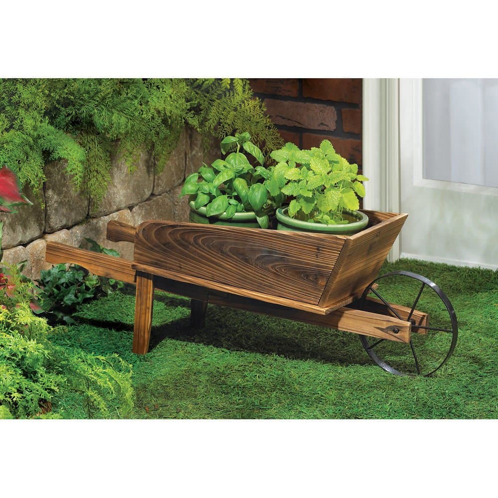 New Wooden Wheelbarrow Country Cart Plant Stand Yard Garden Planter
