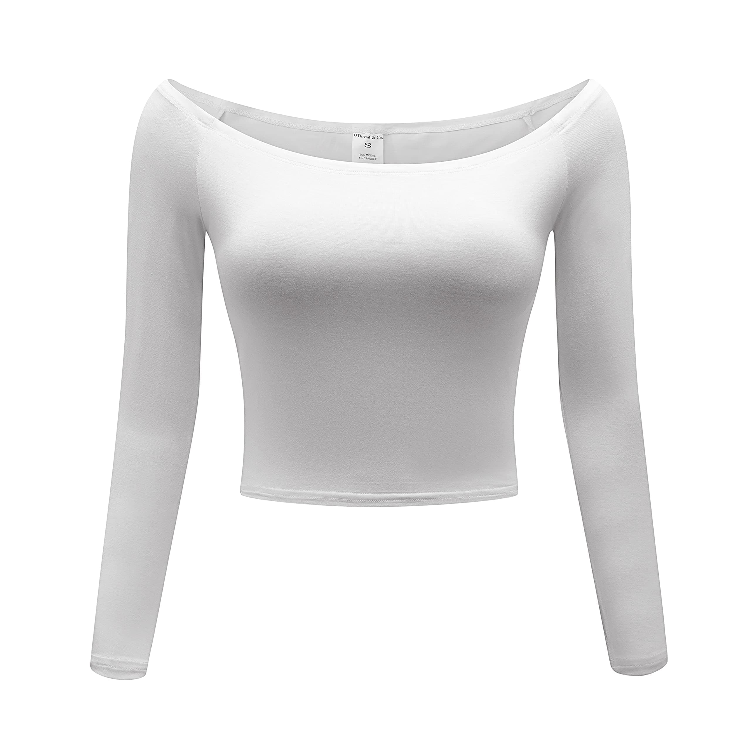 OThread & Co.Women's Off Shoulder Long Sleeve Crop Top Comfy Basic Stretch Layer Shirt