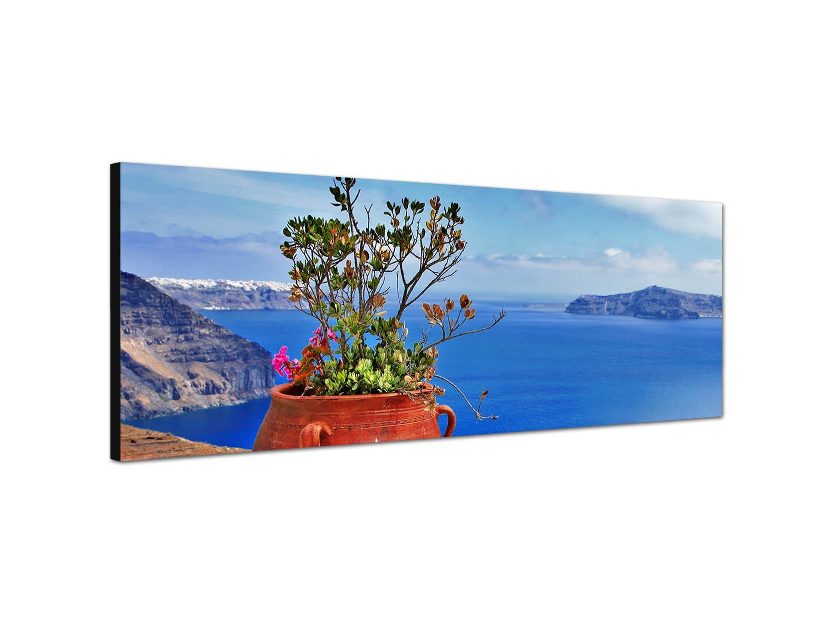 Wall Picture with Stretcher Frame 150 x 50 CM Flower Ocean Santorini Flowers Sky