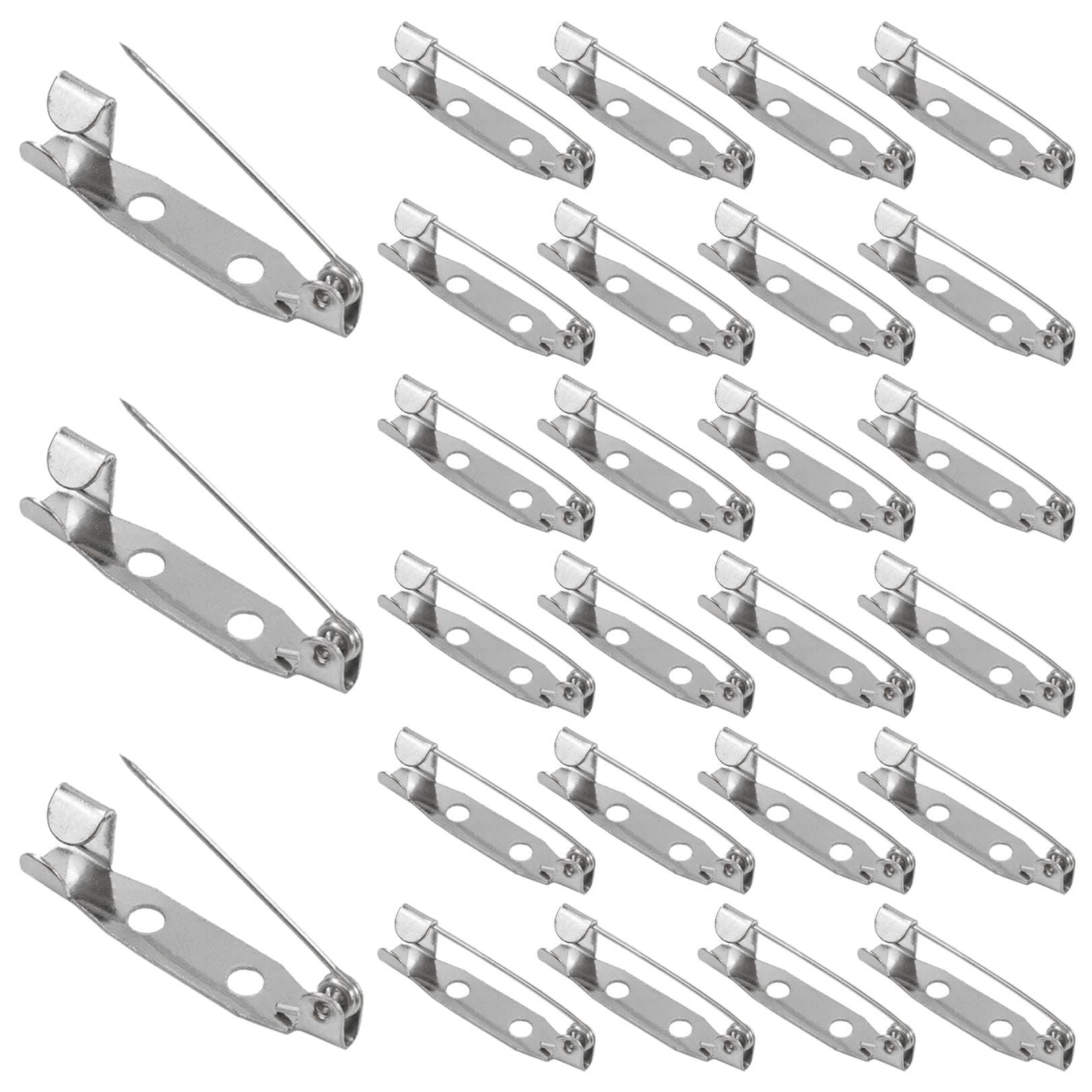 Gunwon 50PCS Silver Brooch Pins, 25mm Classic Style, Metal with Secure Back Clasp