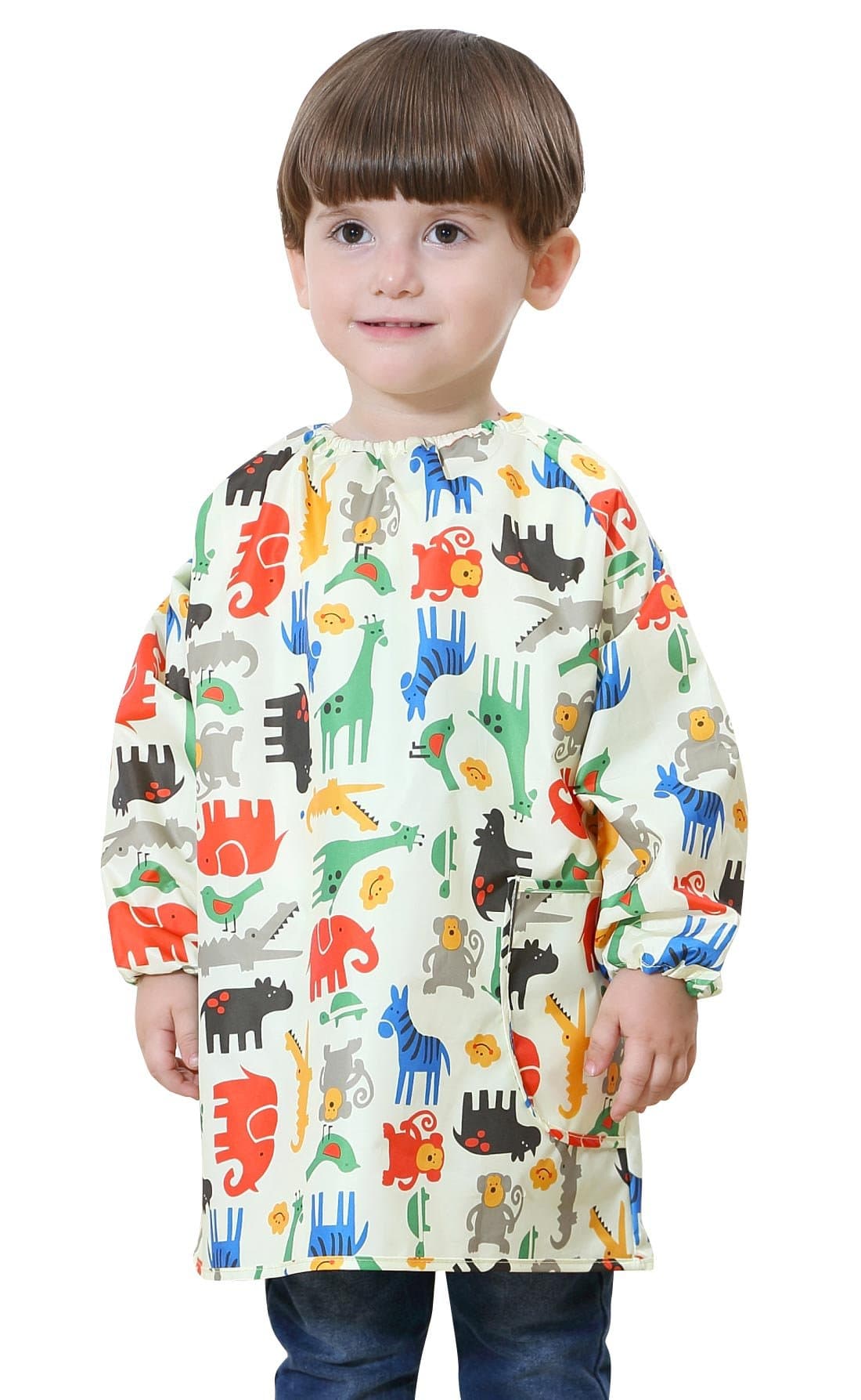 Toddler Girls Boys Bib Painting Apron with Pocket Art Smock 1-10 Years Old Baby (M(age3-4), Yellow)