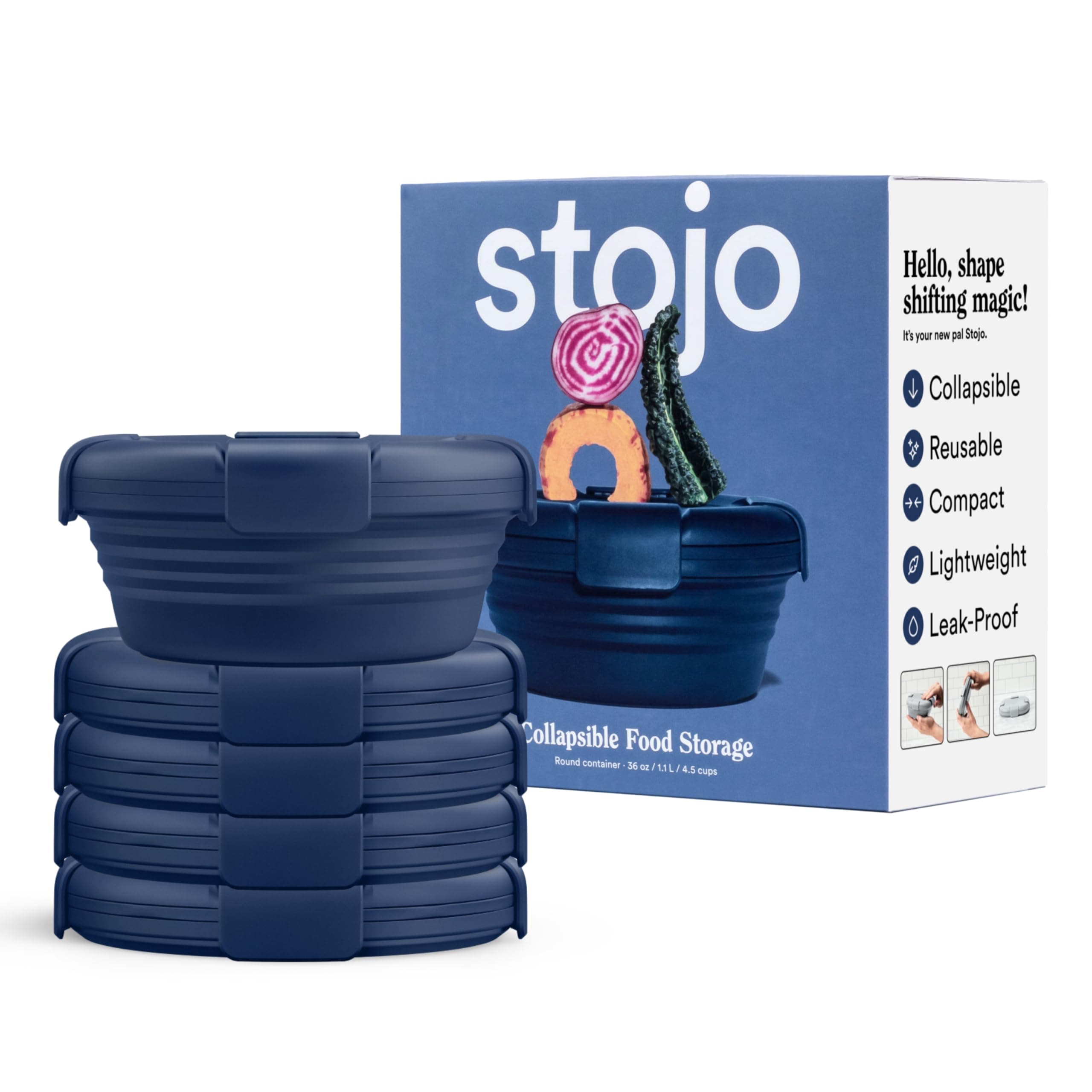 STOJO Collapsible Bowl 5 Set - Denim, 36oz - Reusable Silicone Bowl for Hot and Cold Food - Perfect for Travel, Meal Prep, To-Go Lunch, Camping & Hiking - Microwave & Dishwasher Safe