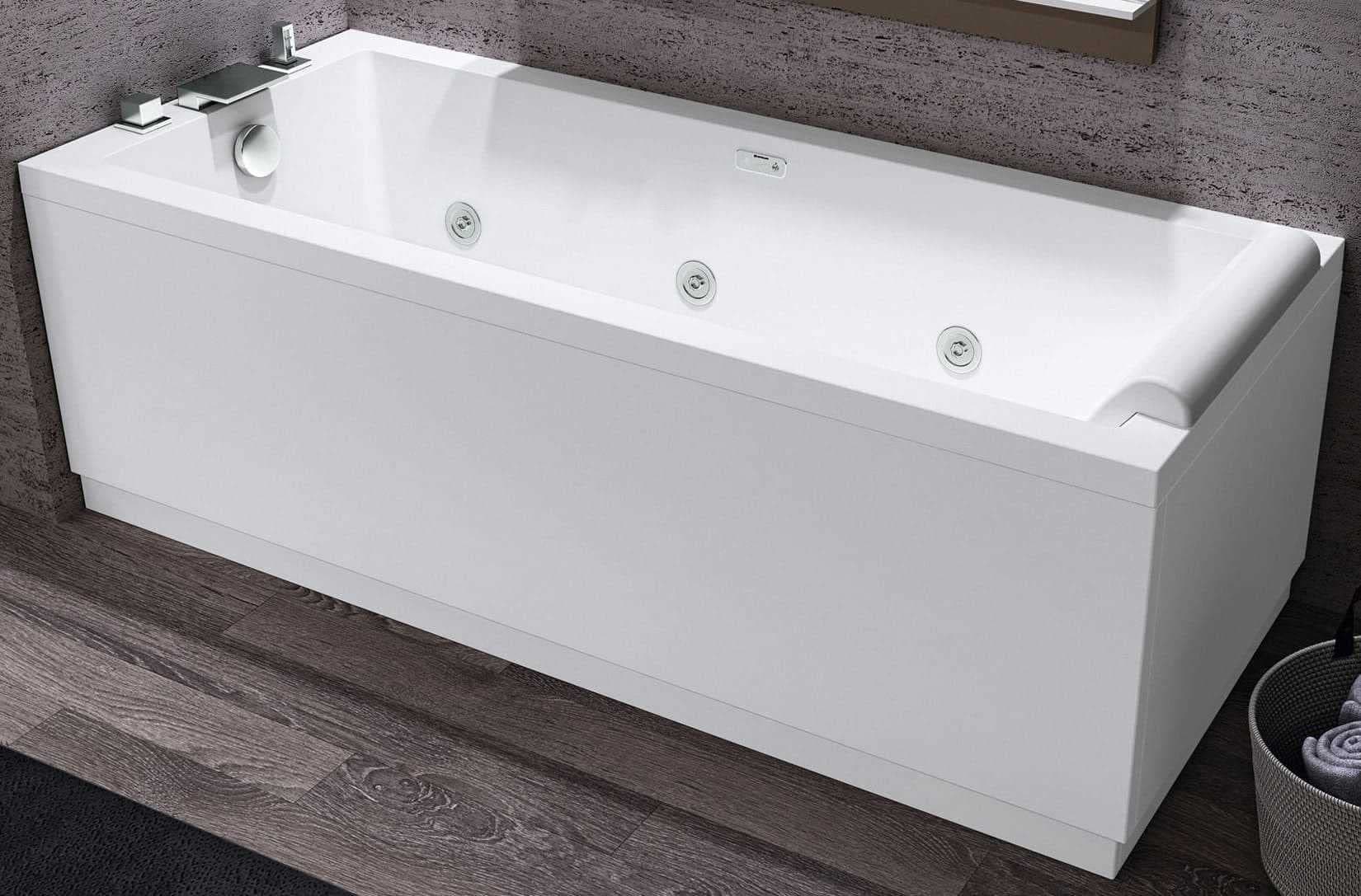 Hydro Massage Bathroom Bath Tub NOVELLINI Calos 150x70 160X70 170X70 170x75 170x80 180x80 H58 cm Column Tap Mixer Waterfall 1 Front Panel 1 Reversible Side Whirlpool 6 Jets Control Frame Headrest