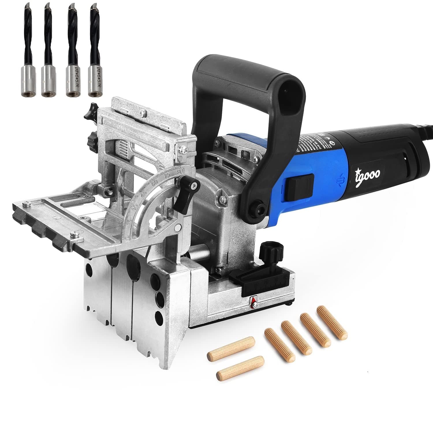 Dual-Spindle Doweling Jointer DJ710, 710W 120V 60Hz, Wood Plate Dowel Joiner, 2X8mm and 2X6mm Drilling Bits, 80 Dowels
