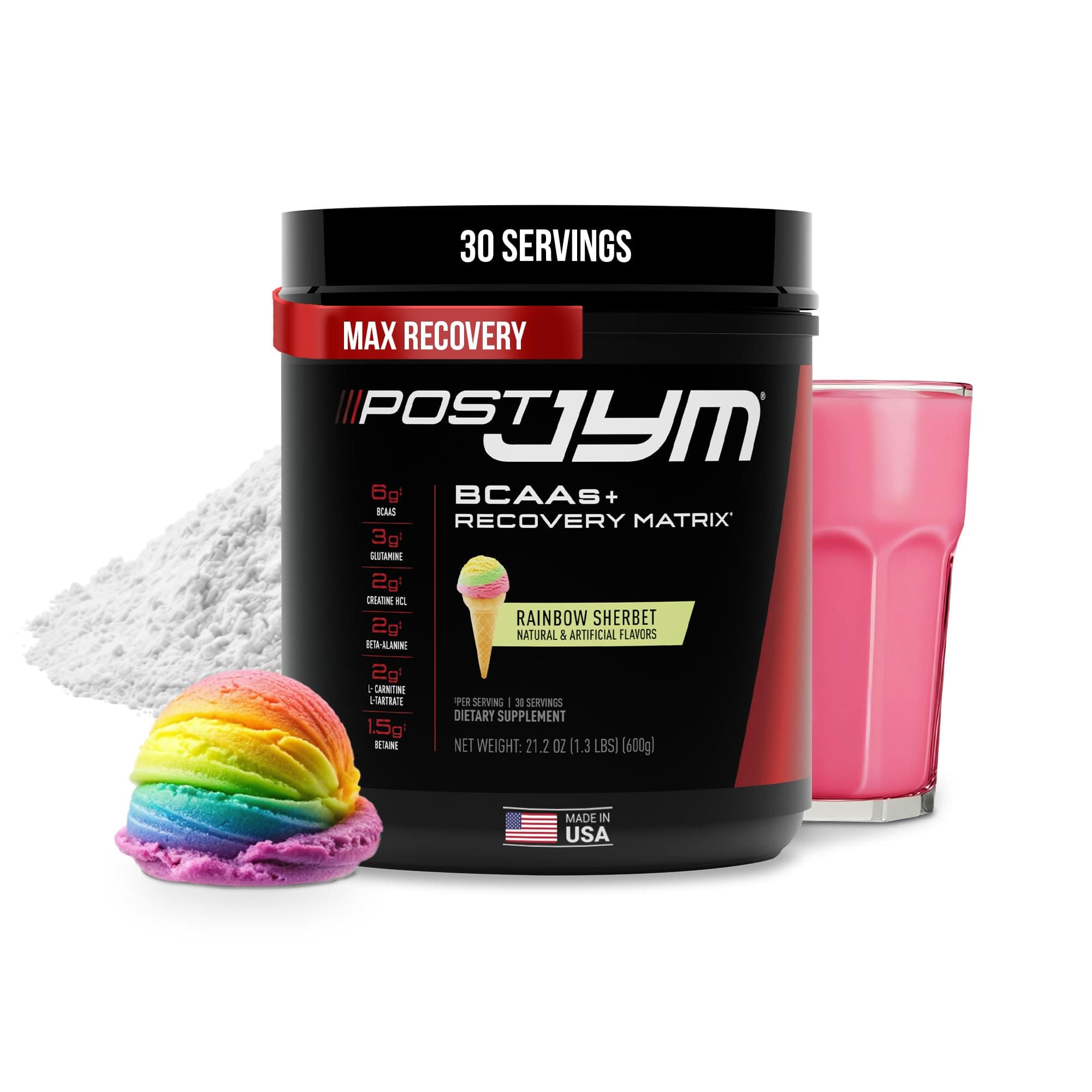 Post JYM Active Matrix - Post-Workout with BCAA's, Glutamine, Creatine HCL, Beta-Alanine, and More | JYM Supplement Science | Rainbow Sherbert Flavor, 30 Servings, 21.2 oz.