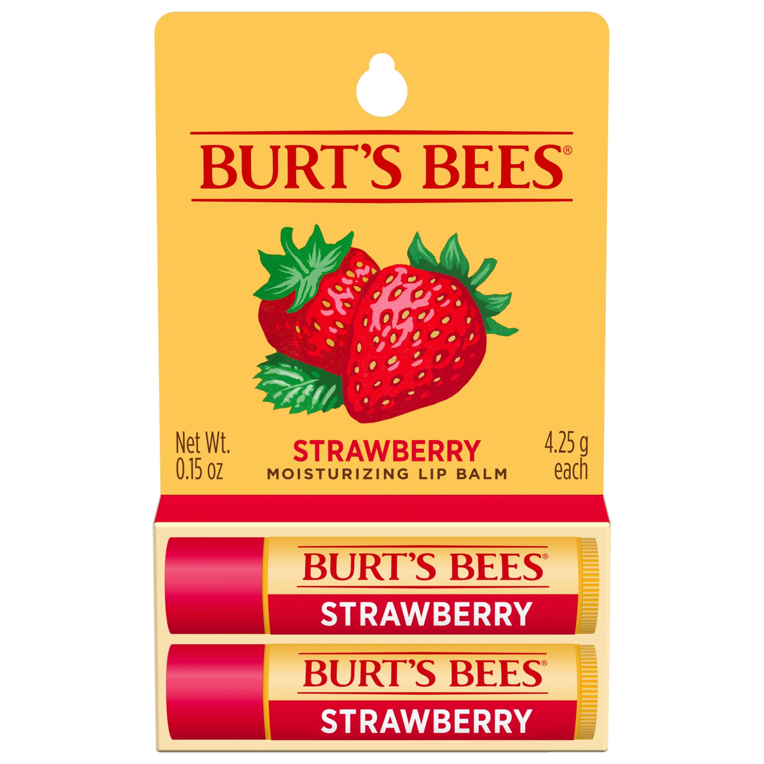 Burt's Bees Lip Balm - Strawberry, Lip Moisturizer With Responsibly Sourced Beeswax, Tint-Free, Natural Origin Conditioning Treatment, 2 Tubes, 0.15 oz.
