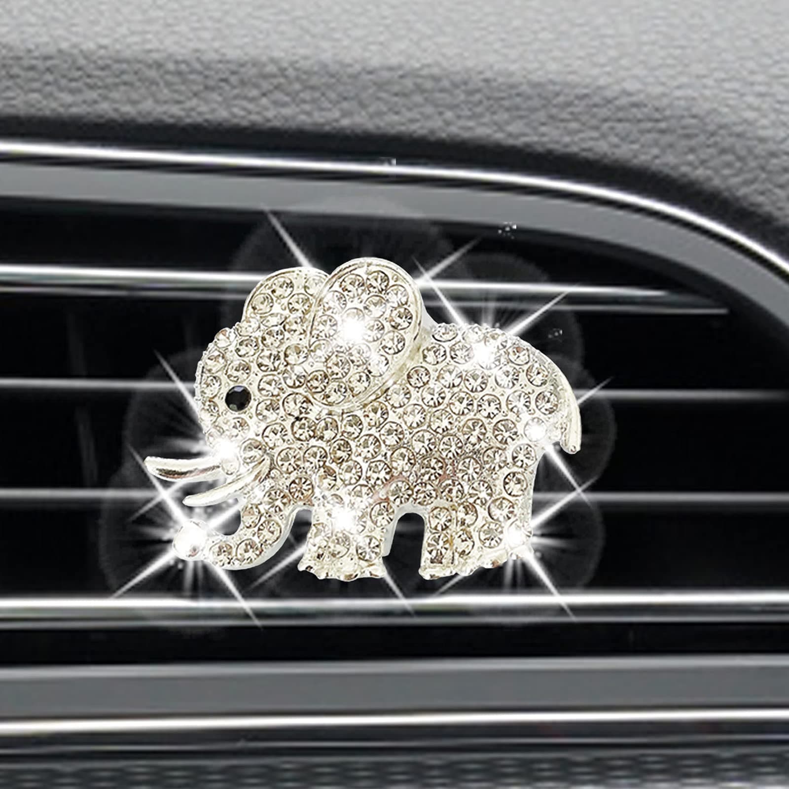 Auto Diamond Elephant Air Conditioning Outlet Clip, Bling Accessories, Interior Decoration Charm, Cute Car Decor (Silver)