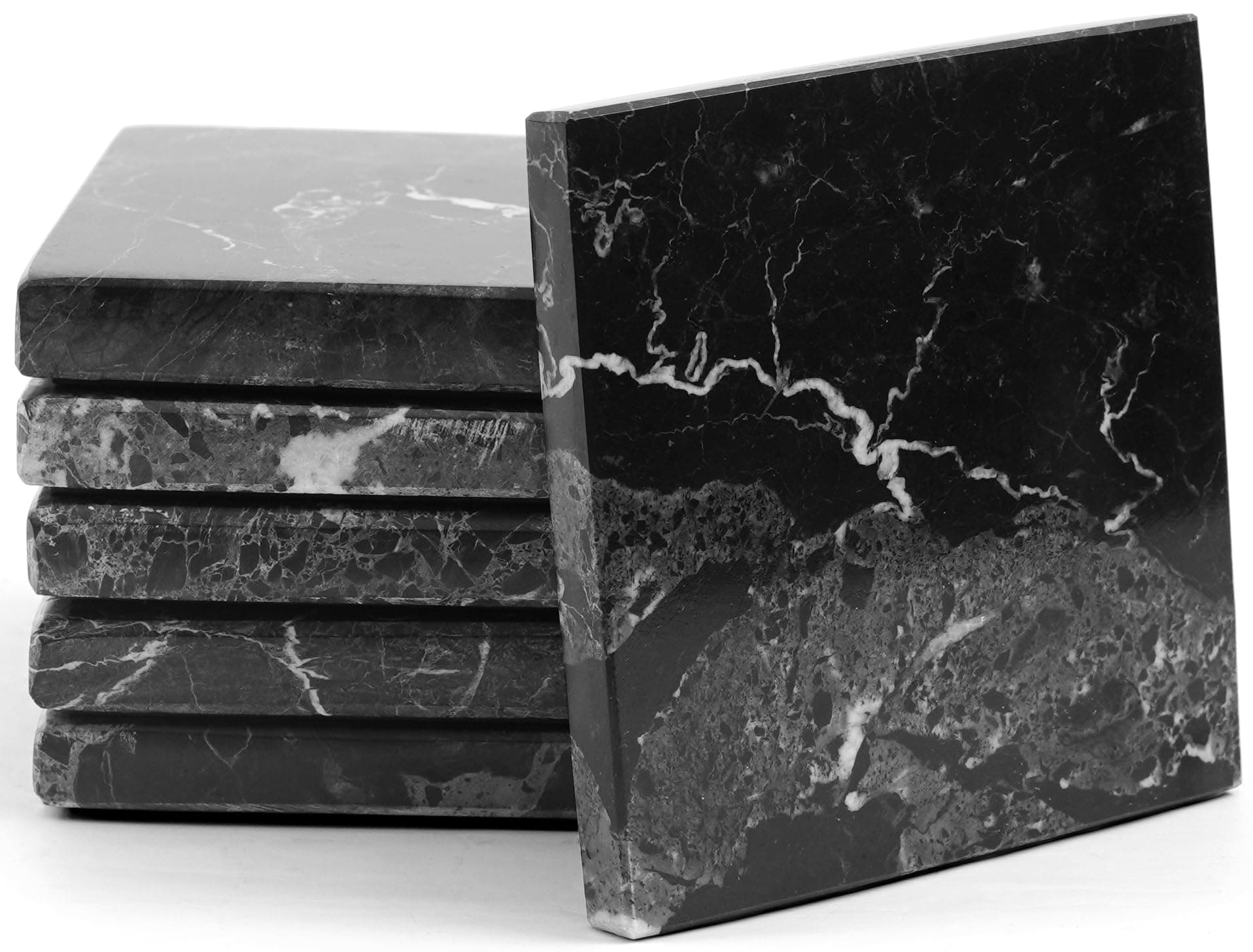 Radicaln Black Marble Coasters Set of 6 Handmade 3.5" Inch Square Coasters for Drinks, Ideal Coaster Set for Home & Kitchen Table Décor