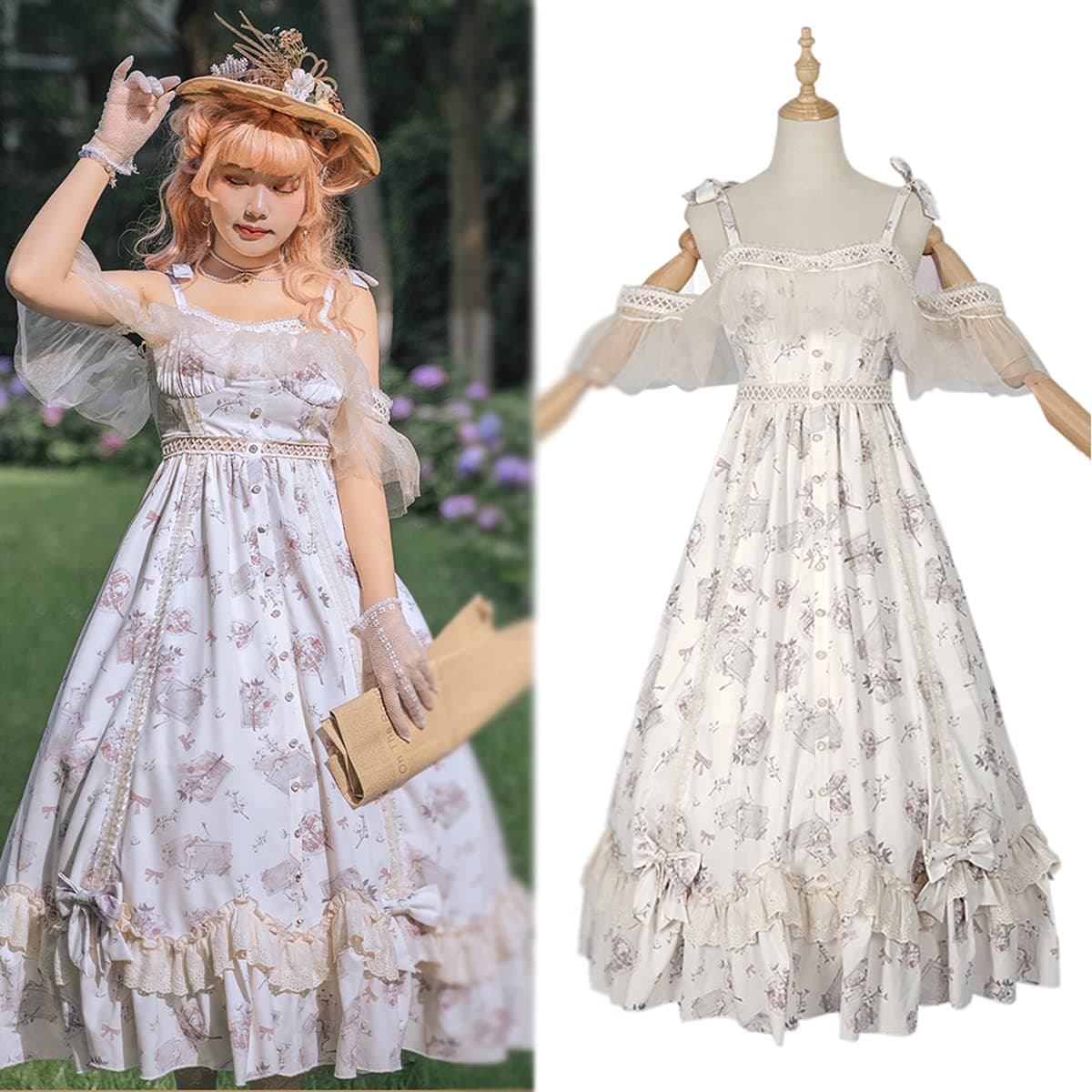 Rubyonly Japanese Style Sweet Kawaii JSK Lolita Dress Plus Size Princess Fairy Dress Small Floral Vintage Victorian Women Sleeveless,M