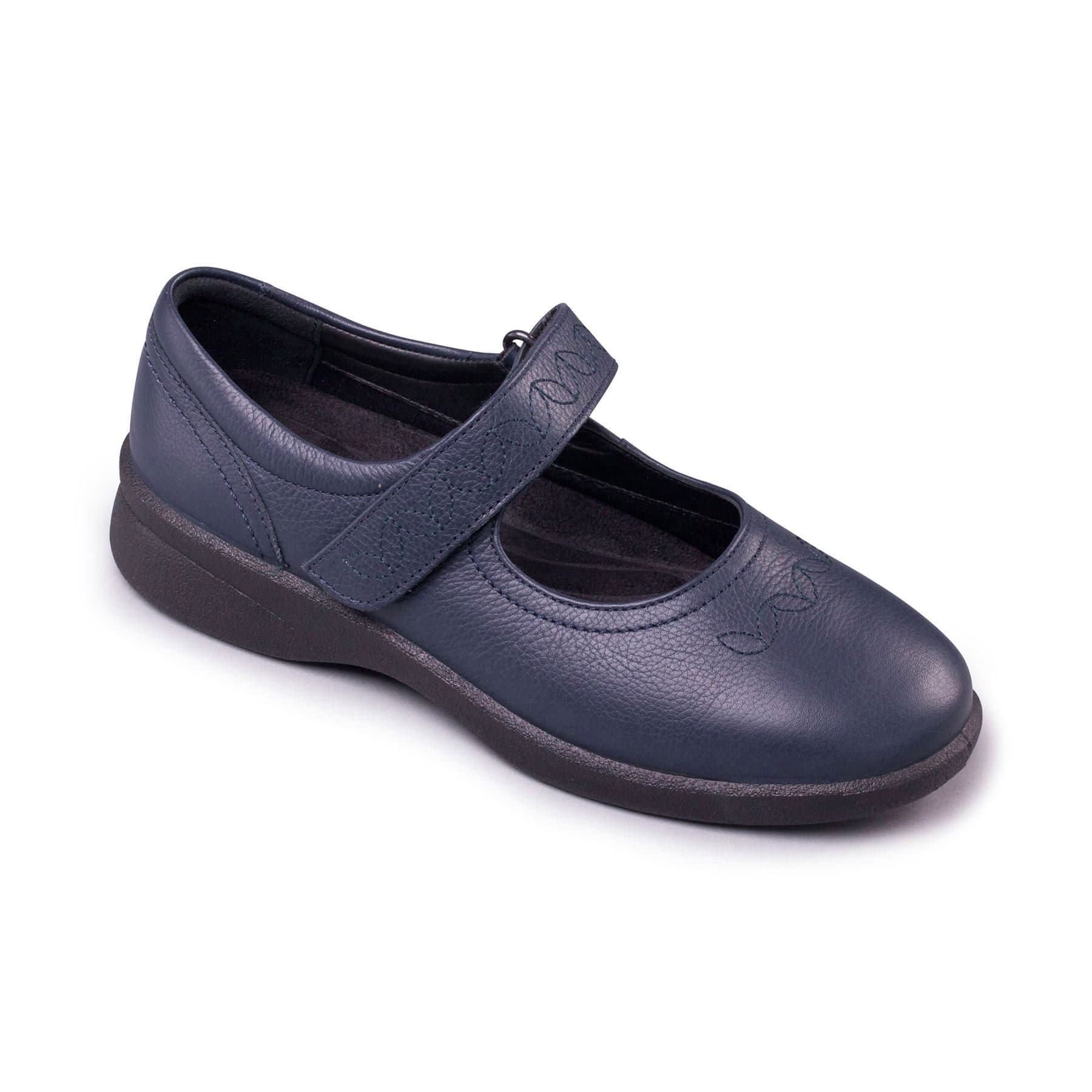 Padders Womens Mary Jane Bar Shoes - Sprite 2 - Soft Leather Upper - Extra Wide EEE/EEEE Dual Width Fit with 2 Removable Insoles - Navy - Size 4