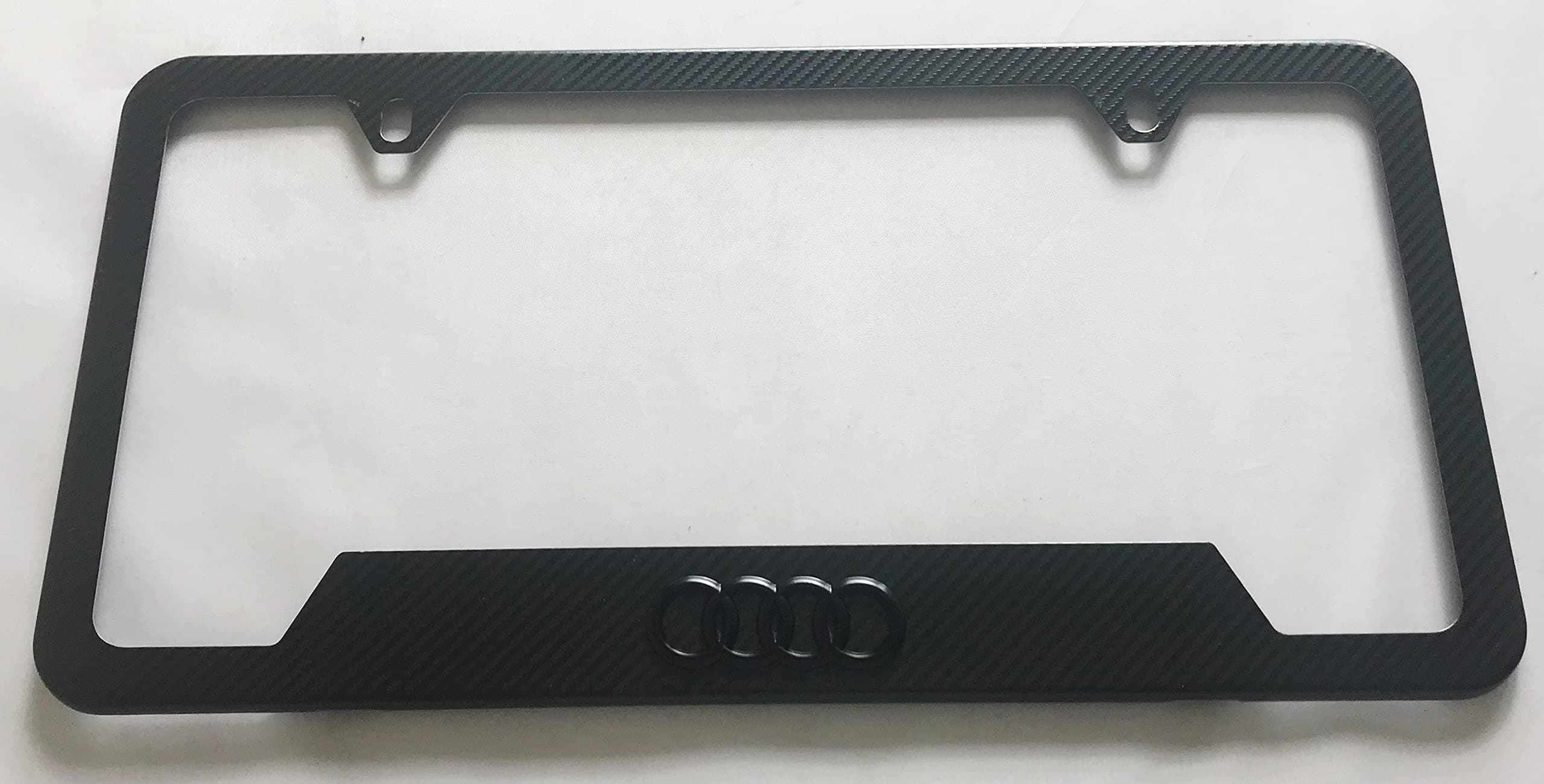 Usudu 3D Emblem 4 Rings License Plate Frame Carbon Fiber W/ Bolt Caps Compatible with Au-di (CB+Black Logo)