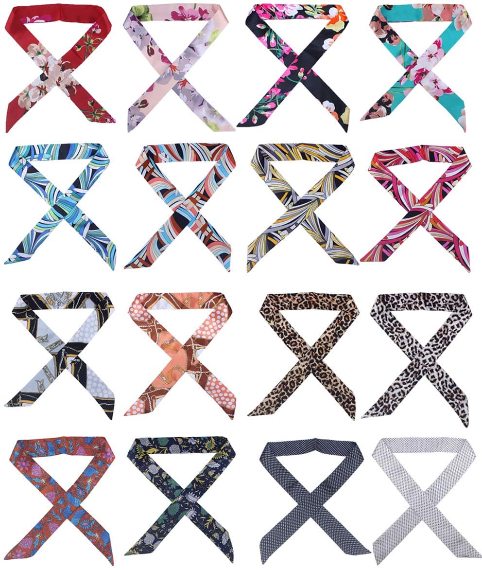 Fashion Narrow Neckerchief Bag Handbag Handle Ribbon Scarf for Women Head Hair Wrist Package Decoration 16 Pack