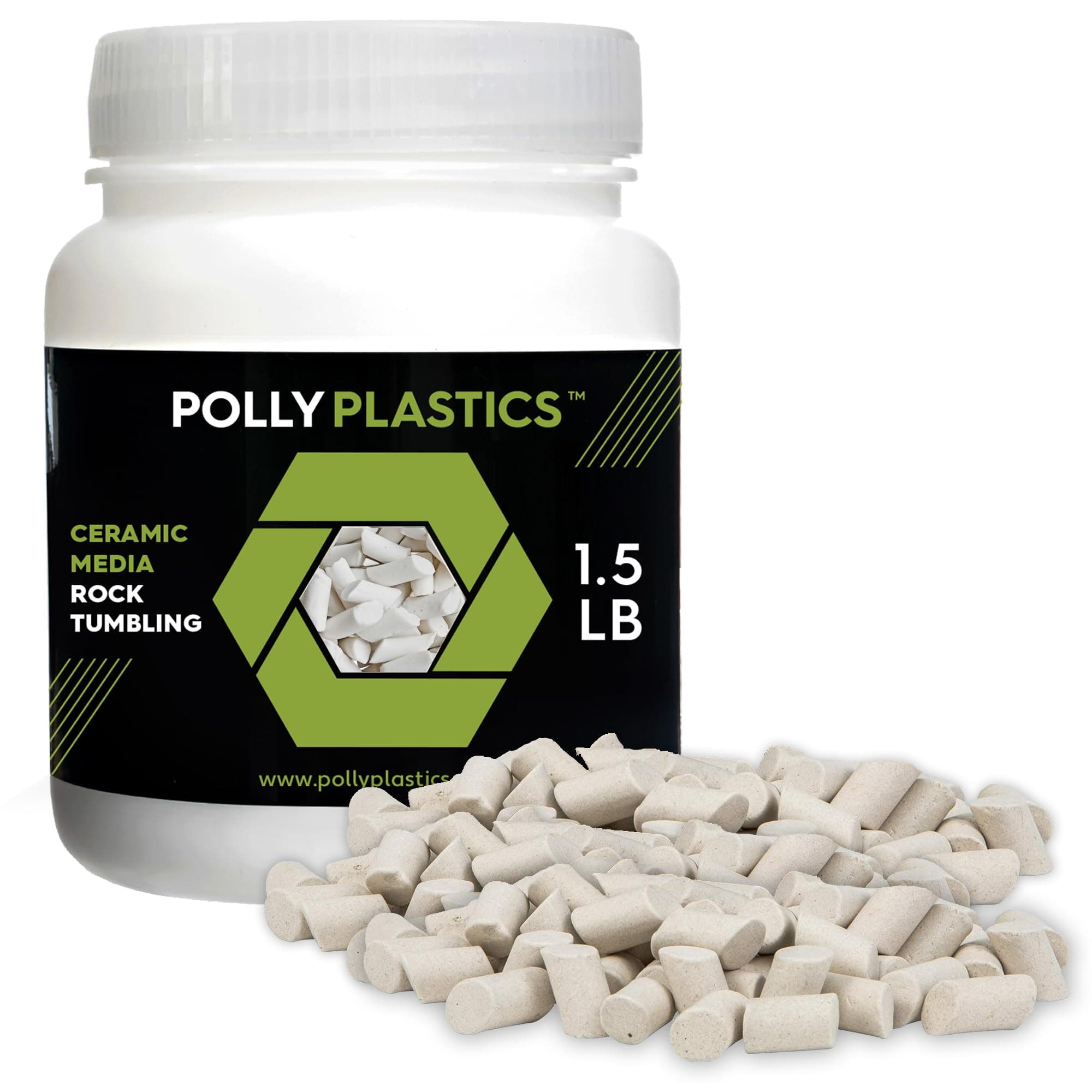 Polly Plastics Rock Tumbling Ceramic Filler Media (Large Cylinder Size) Non-Abrasive Ceramic Pellets for All Type Tumblers (1.5 lbs)