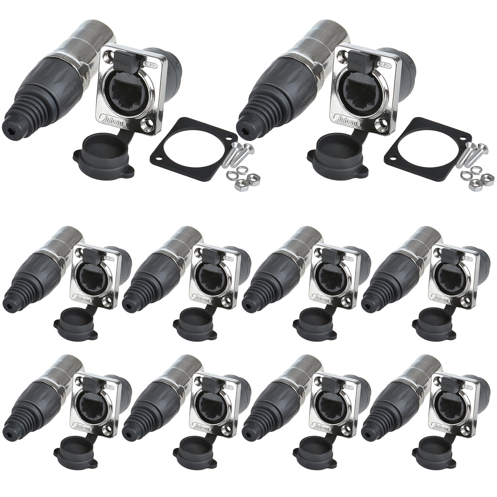 ANMBEST Panel Mounting RJ45 IP65 Waterproof PCB Signal Panel Cat5/5e/6 8P8C Connector(10PCS RJ45 Connector+10PCS Round)