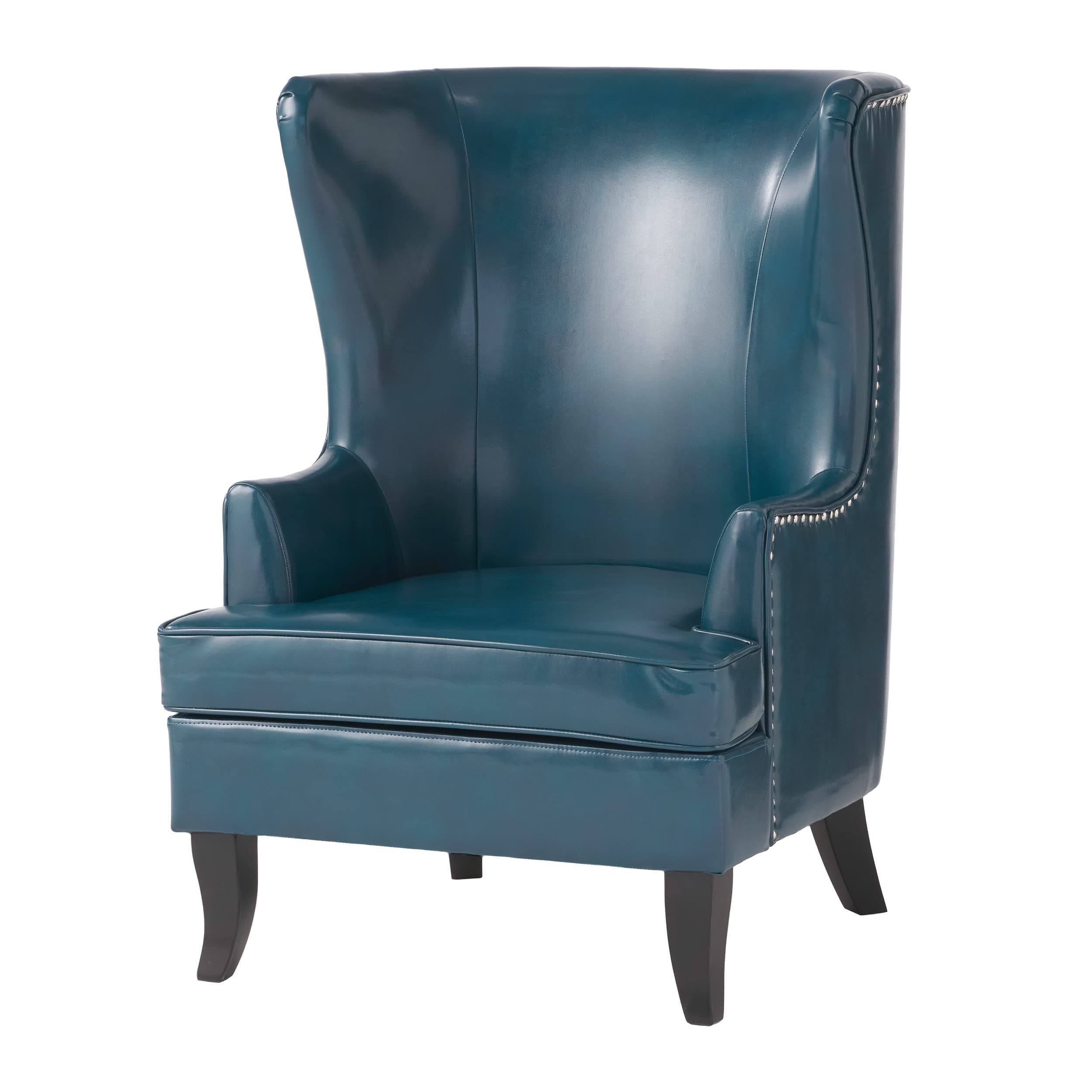 Christopher Knight Home Canterbury High Back Wing Chair,Leather, Teal