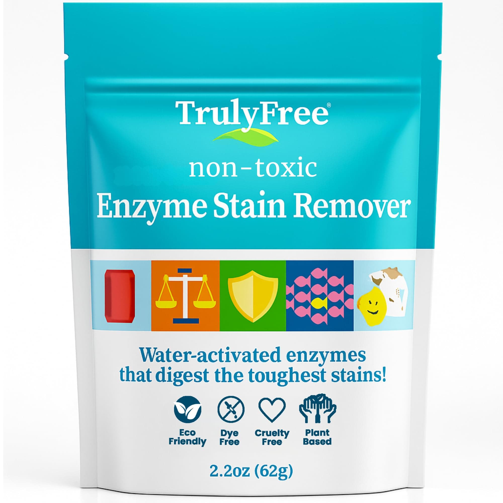 Truly Free Enzyme Laundry Stain Remover - Natural Laundry Detergent Booster for Blood, Grass, Pet Urine & Odor - Biological Washing Powder for Clothes, Couch Fabric (50 Scoops)