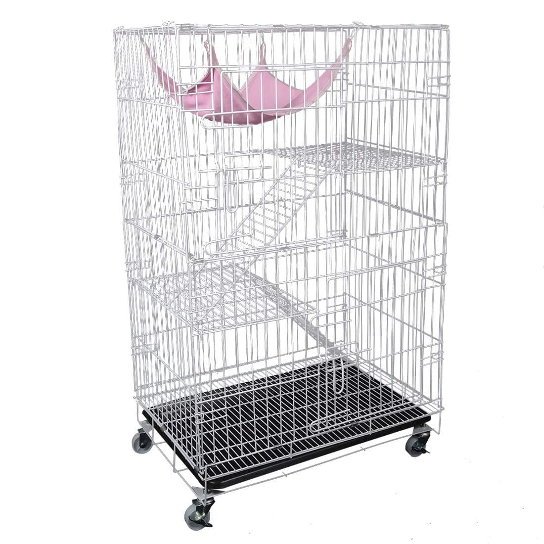 AVEEN 3-Tier Cat Cage Playpen Box Kennel Crate with 2 Front Doors & Free Hammock - 40 x 24 x 17 Inches （White）