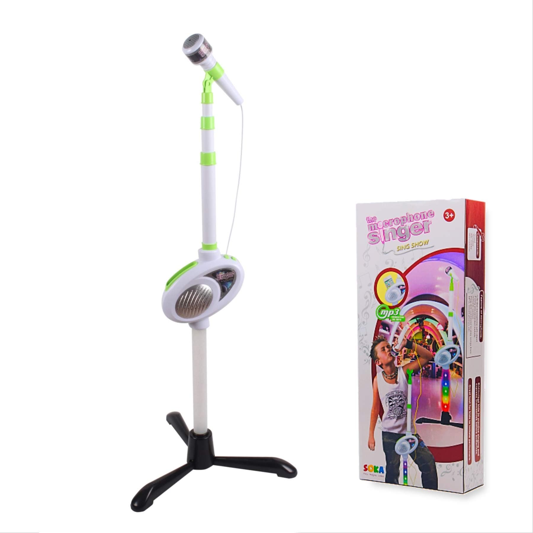 SOKA Electronic Plug & Play Mp3 iPod i-mic Stand up Karaoke Microphone for Children – Built in Disco Lights, Sounds & Demo Music Songs - Green