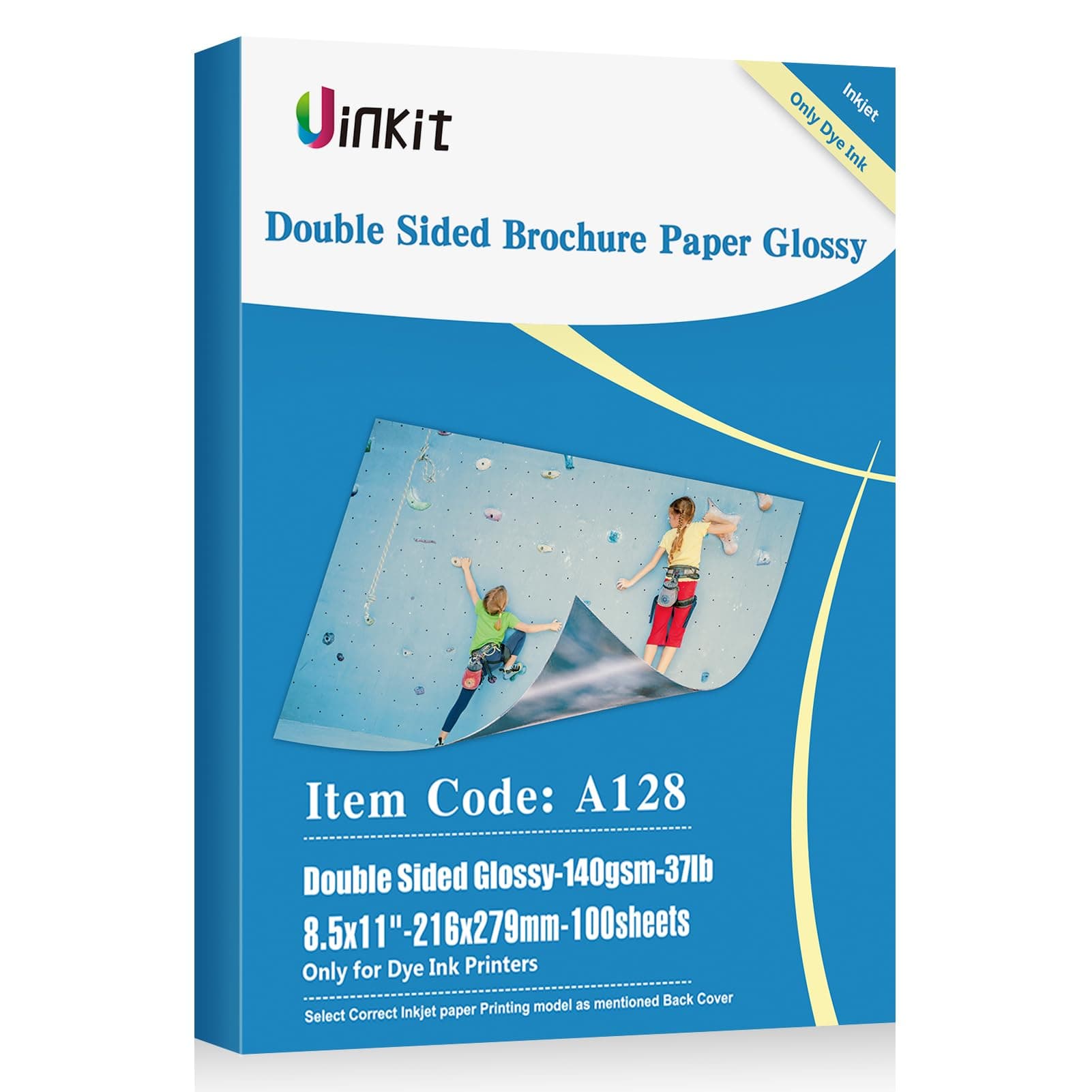 Uinkit Brochure Paper Glossy Double Sided Photo Paper 8.5x11 Inkjet 37lb 140gsm Dye ink Thin Photo Picture Flyer Calendar Magazine CD Cover letter (100, 8.5x11-glossy)