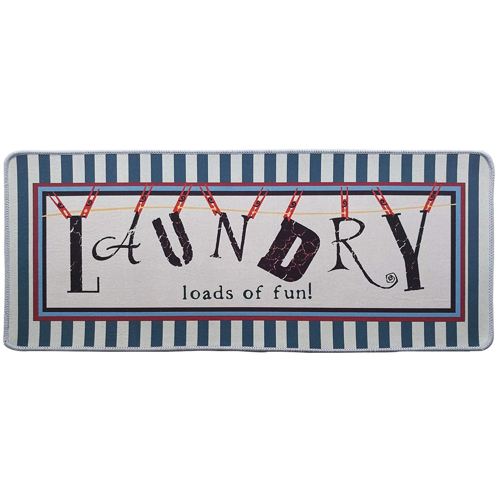 Flytime Load of Fun Striped Laundry Room Rug Vintage Floor Rugs Non-Slip Rubber Area Rug Wash-House Mat 16" X 40" Inches