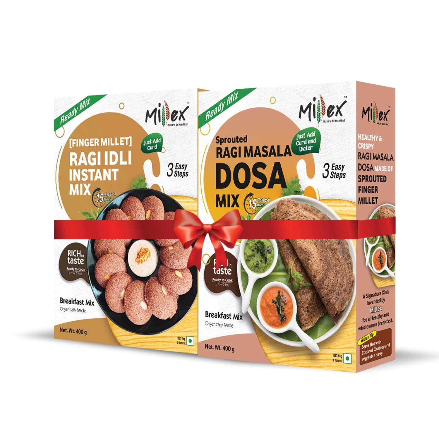 Sprouted Ragi Masala Dosa Ready Mix & Ragi Idli Instant Mix Combo (each 400G) Healthy & Instant Breakfast|Organic & Natural|High Fibre & Protein|Easy & Ready to cook|Rich In Iron