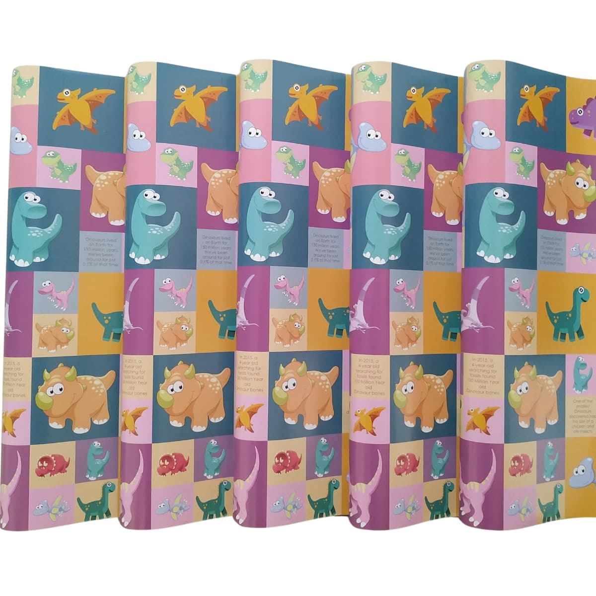 eVincE - thoughtful PRESENTations Premium Design Colorful Wrapping Paper Sheet For Gift Packing For All Occasions|20" X 28"|80 Gsm|Gloss Art Paper|Set Of 5 - Dinosaur Kids Birthday, Multicolor