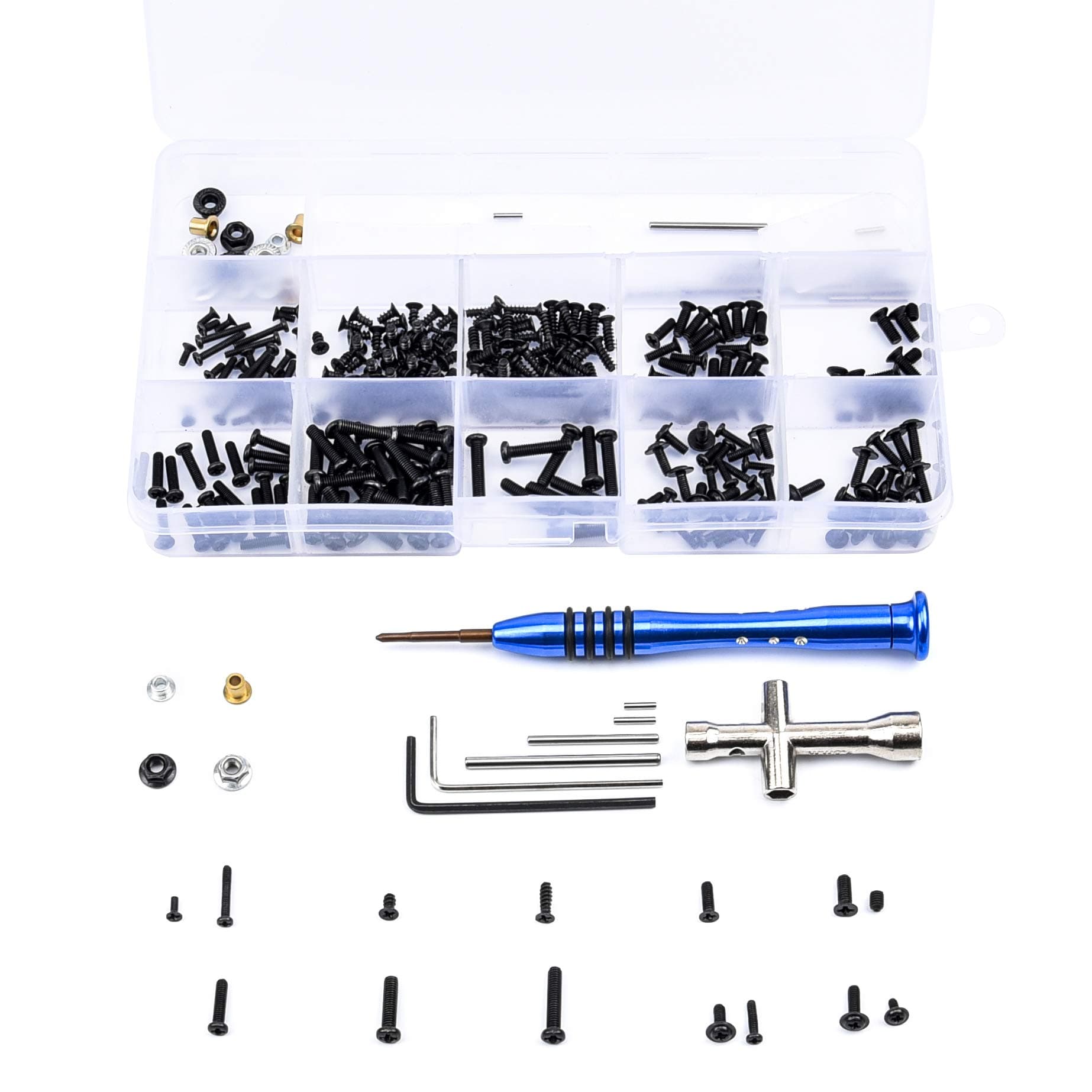 M2 M2.5 M3 Screws Bolt & Nuts Set Cross Sleeve Allen Wrench Swing Arm Pin Screws Kit for Wltoys 1/14 144001 RC Car (316PCS)