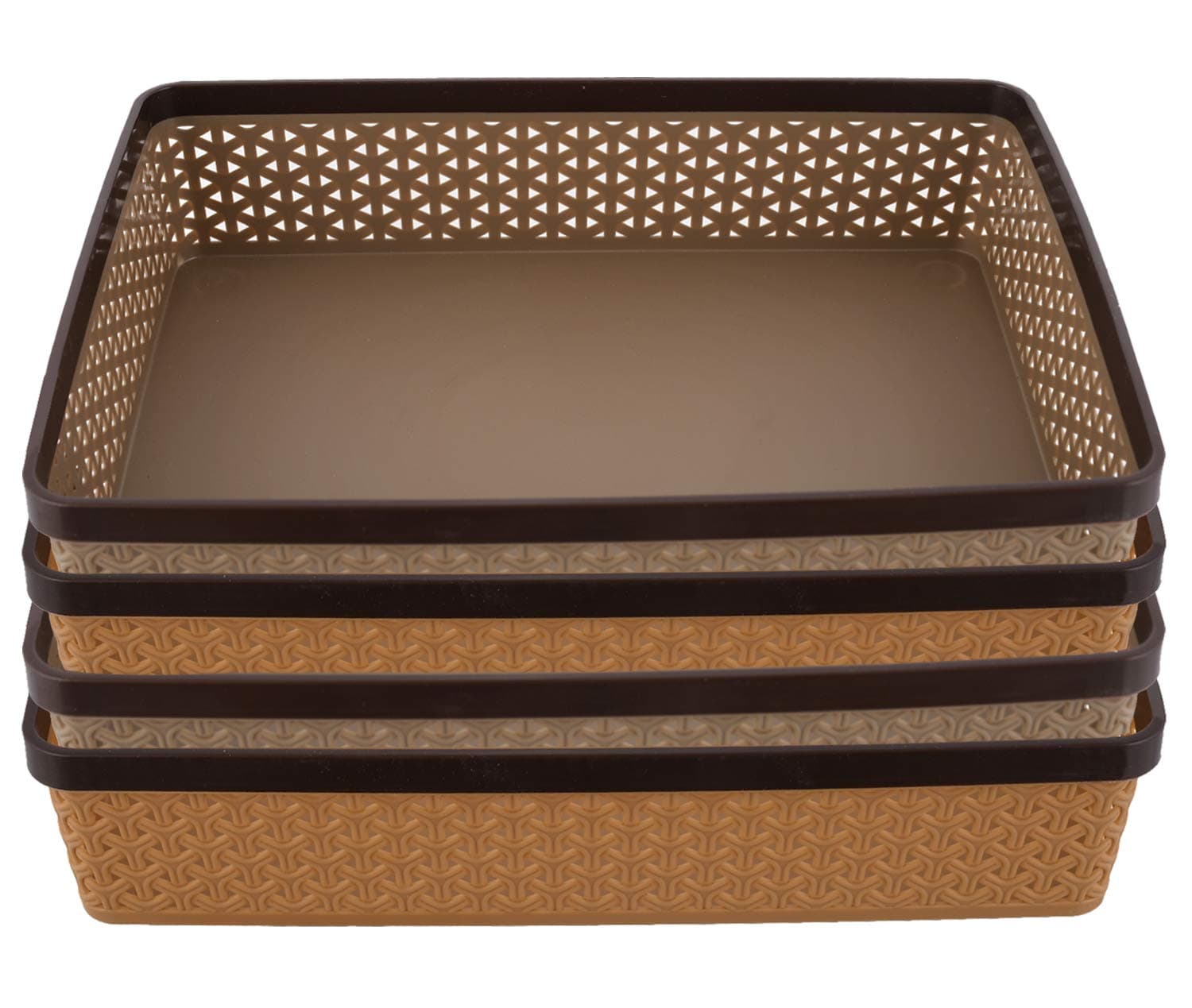 Kuber Industries Stationary Office Tray|Solid Plastic Material|File, Document, Paper Organizer|/Papers/Letters/folders Holder Desk Organizer, Pack of 4(Brown & Coffee) - CTKTC043782, Rectangular