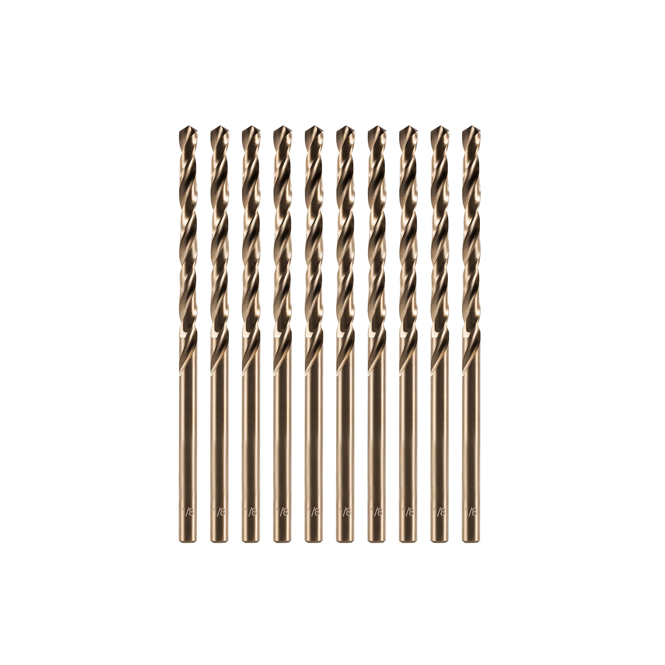 amoolo 1/8" Cobalt Drill Bits (10 Pieces), M35 HSS Metal Jobber Length Twist Drill Bit Set, Hard Metal, Stainless Steel