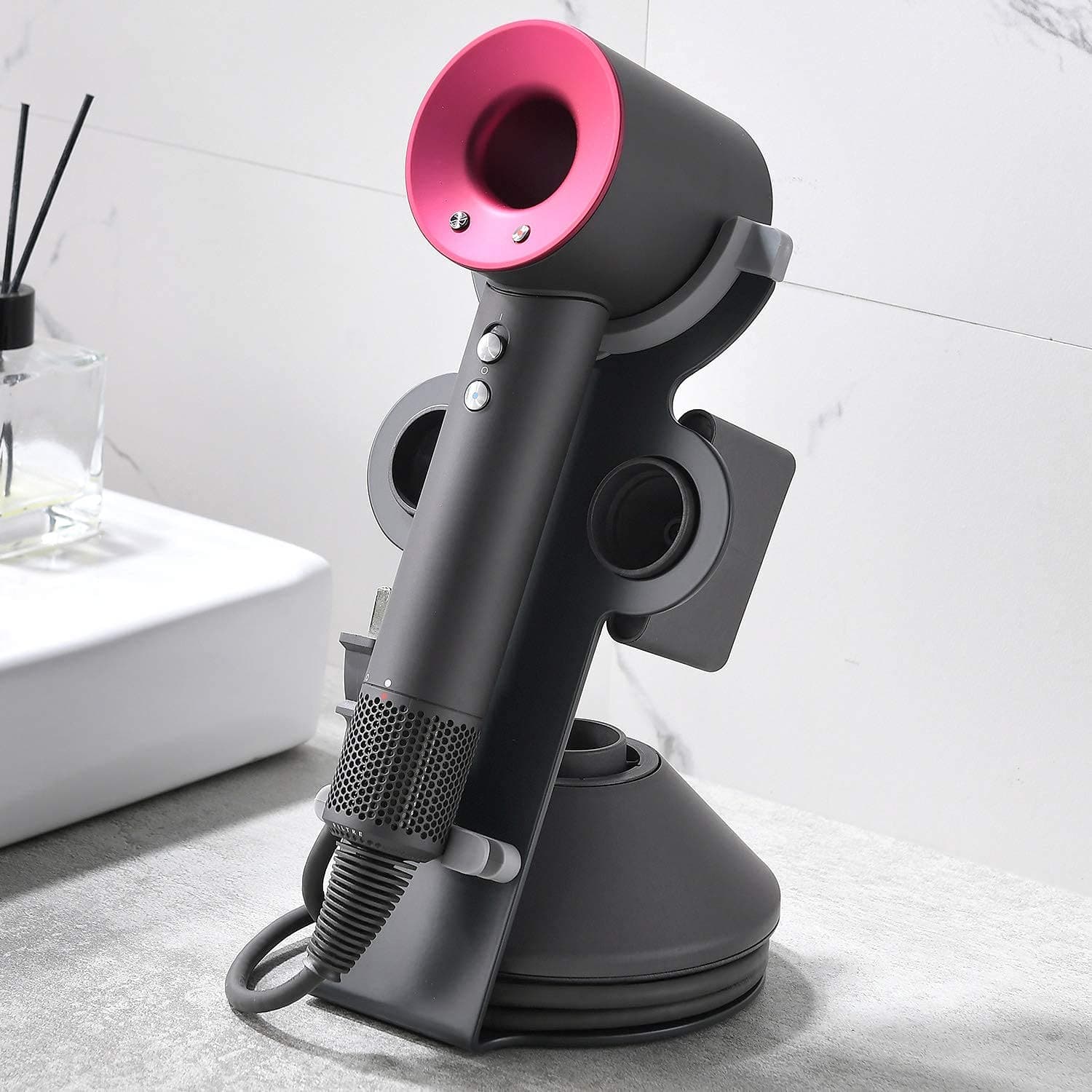 Hair Dryer Holder for Dyson Supersonic, Hair Dryer Holder for Dyson Supersonic Magnetic Stand Holder with Power Plug Cable Organizer Bracket Bathroom Organizer for Dyson Supersonic Hair Dryer