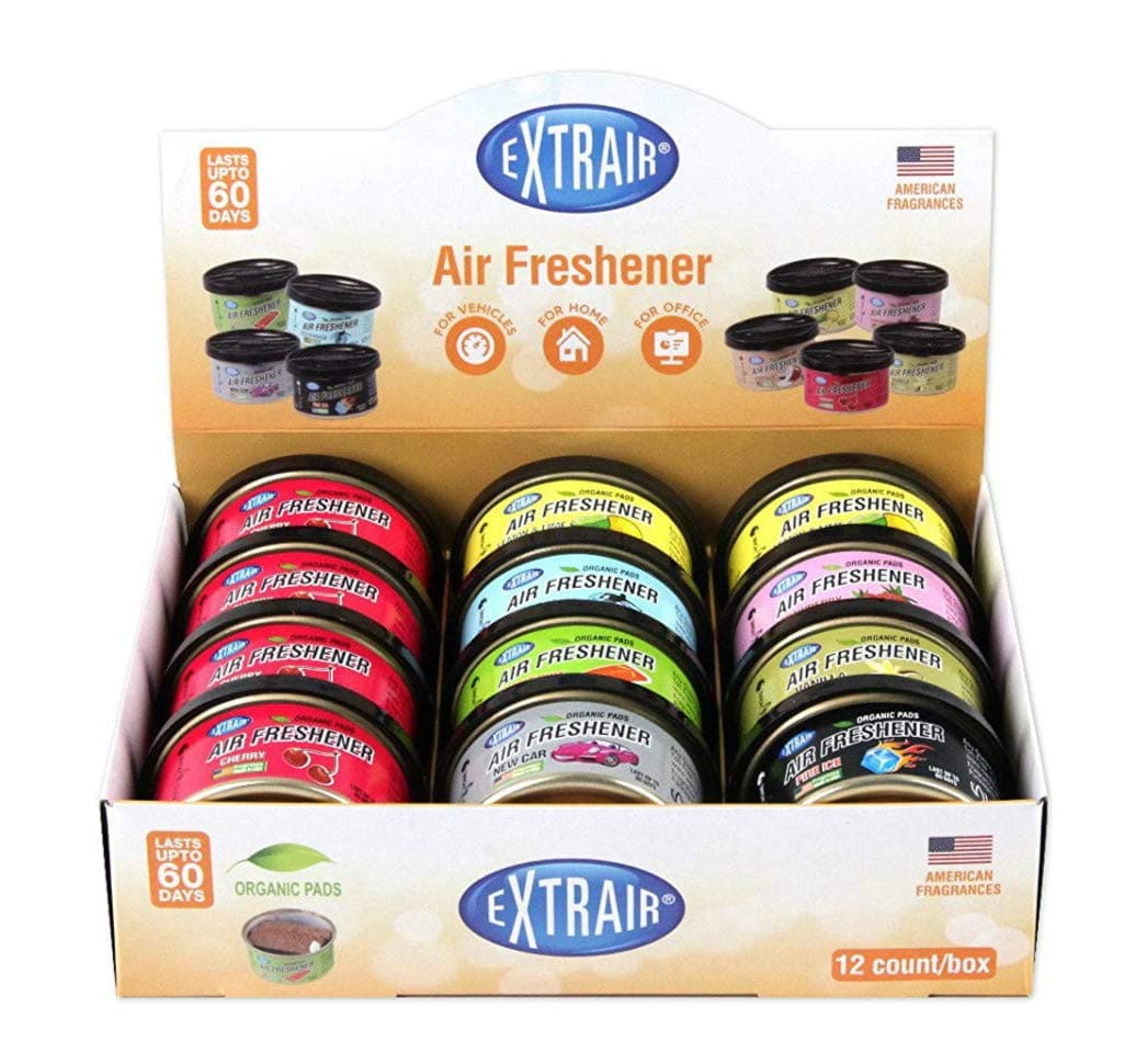 Toner Depot Extrair Organic Can Air Freshener Spill Proof Organic Air-Freshener Fragrence Smell Cans,Lasts Up to 60 Days,12-Unit Counter Display/Assorted (Pack of 12)