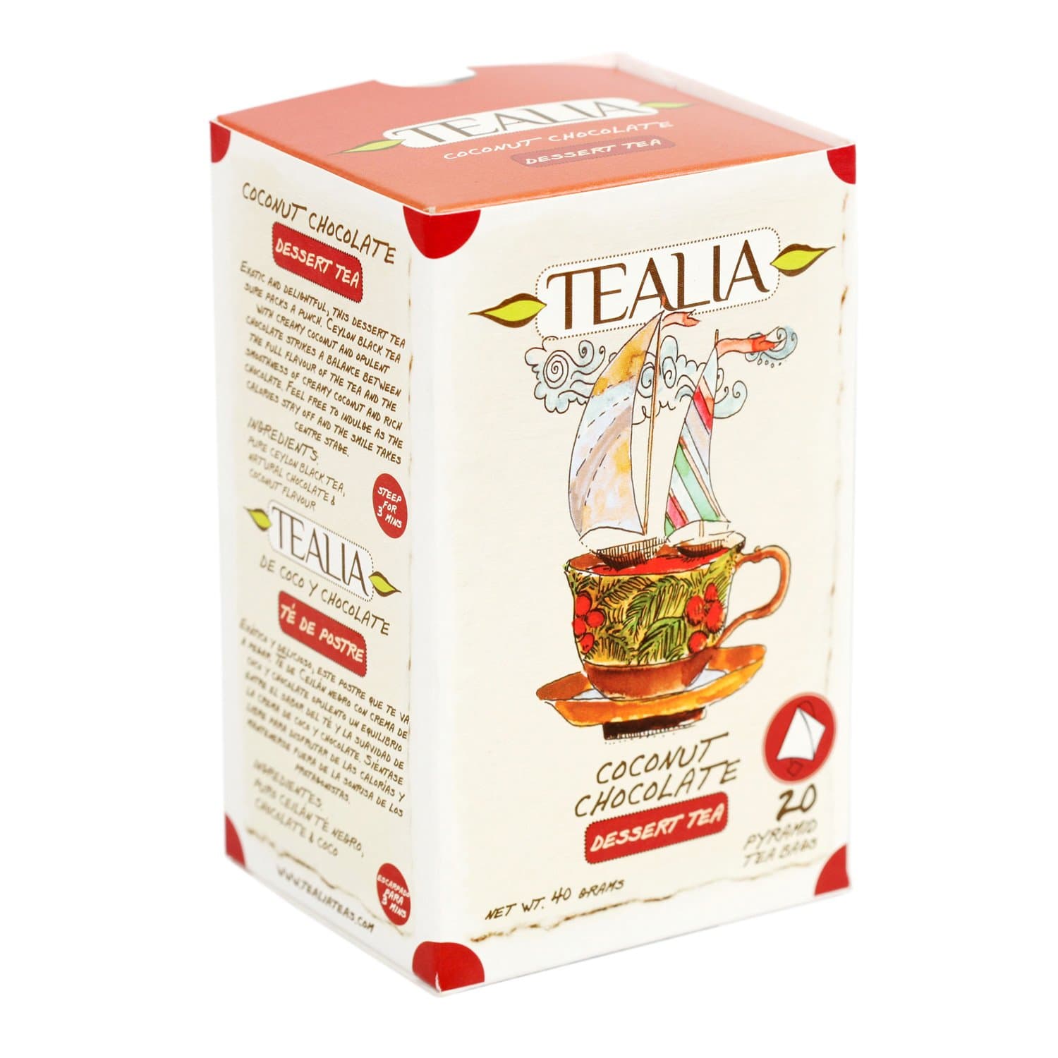 TEALIACoconut Chocolate 20 x 2g Pyramid Tea Bags
