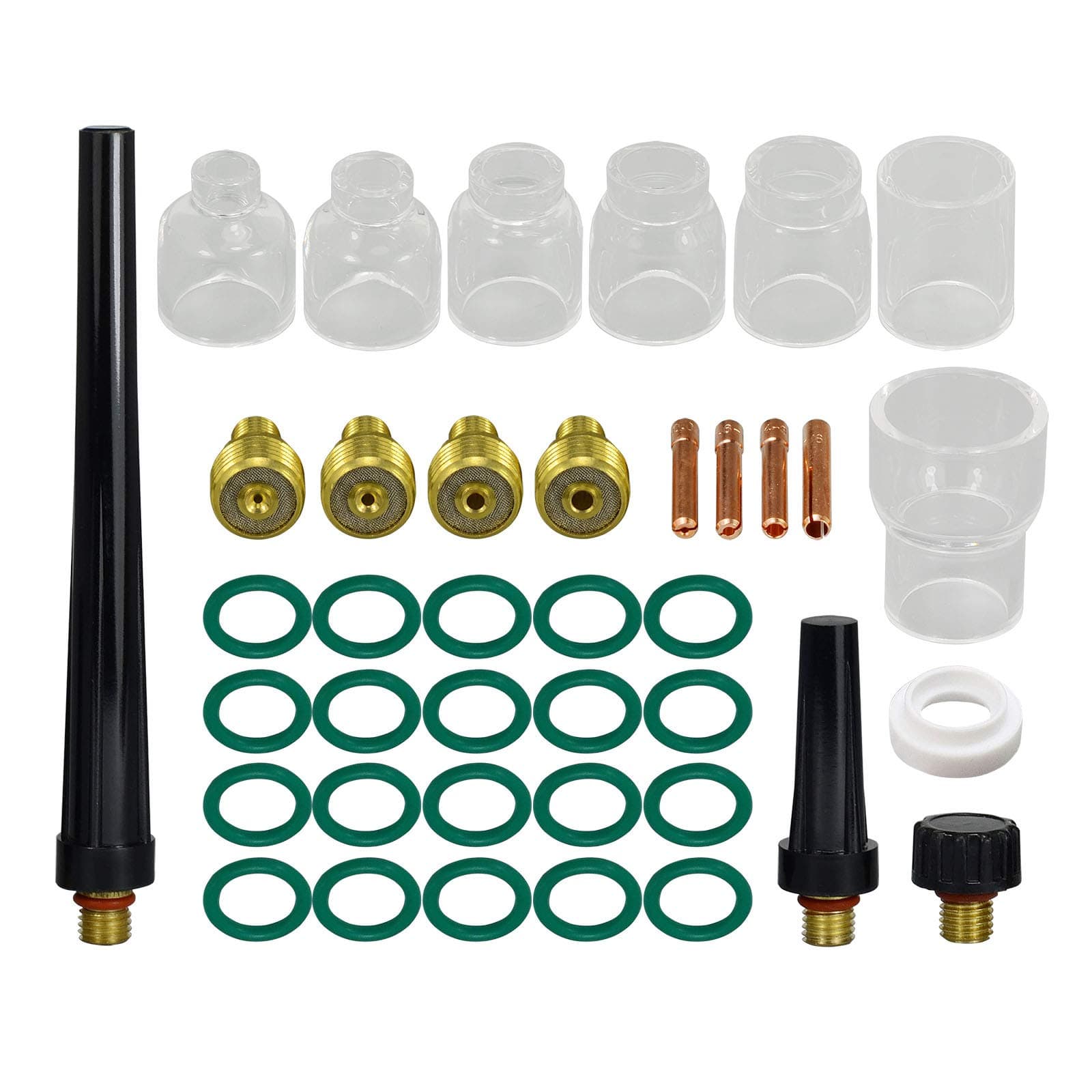 RIVERWELD TIG Gas Lens Collet Bodies 13N 45V Series Quartz Nozzle Clear Glass Cups 10# 5/8" 16.0mm & 12# 13/16" 20.0mm 4# ~ 8# 53N Series for SR WP 9 20 25 TIG Welding Torch 39pcs