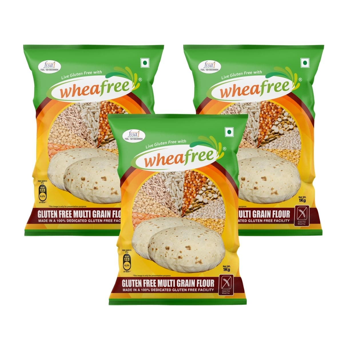 Multigrain Gluten Free Flour (Pack of 3-1Kg each) | Soya Free | Lactose Free | Easy to Digest | Suitable for Celiacs | Vegetarian