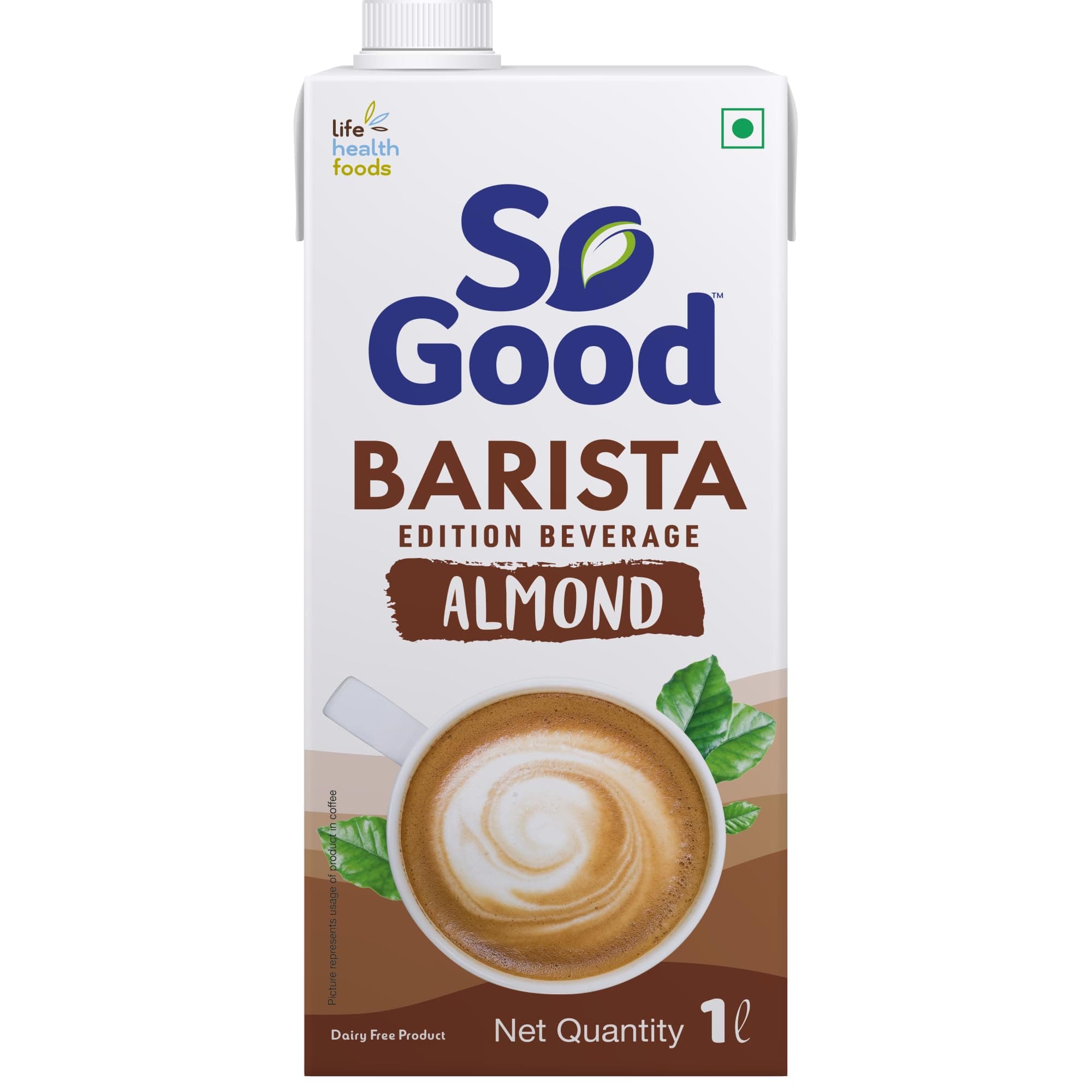 So Good Plant Based Almond Barista Edition Beverage 1 L | Lactose Free | Gluten Free | No Preservatives | Zero Cholesterol | Dairy Free| Rich Creamy Frothy for that perfect cup of Coffee/Tea/Smoothies