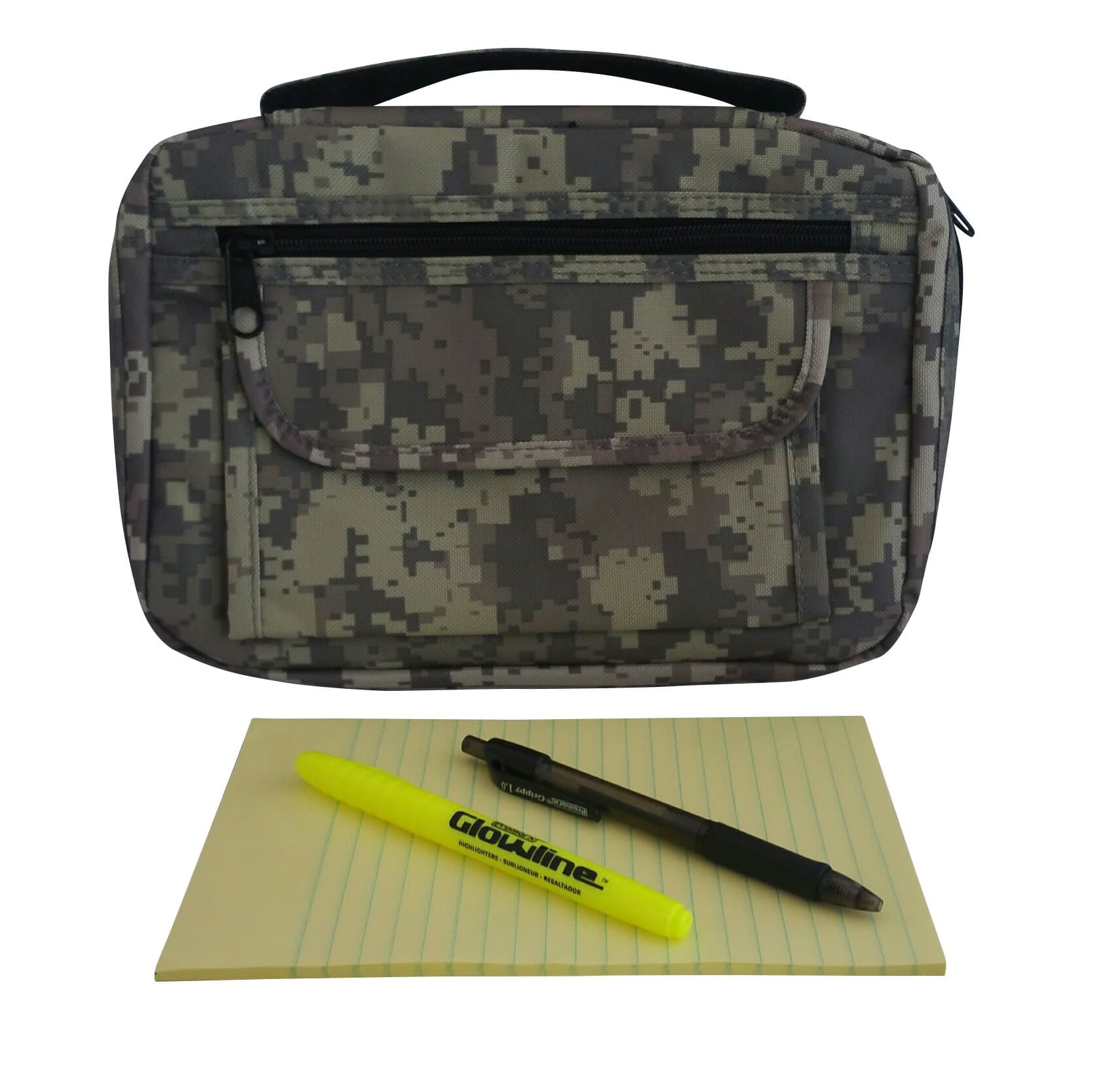 Canvas Digital Camo Bible Cover Holder Handle Zipper Pocket (Extreme Pak) Ink Pen High Lighter 5X8 Inch Legal Pad Combo Bundle