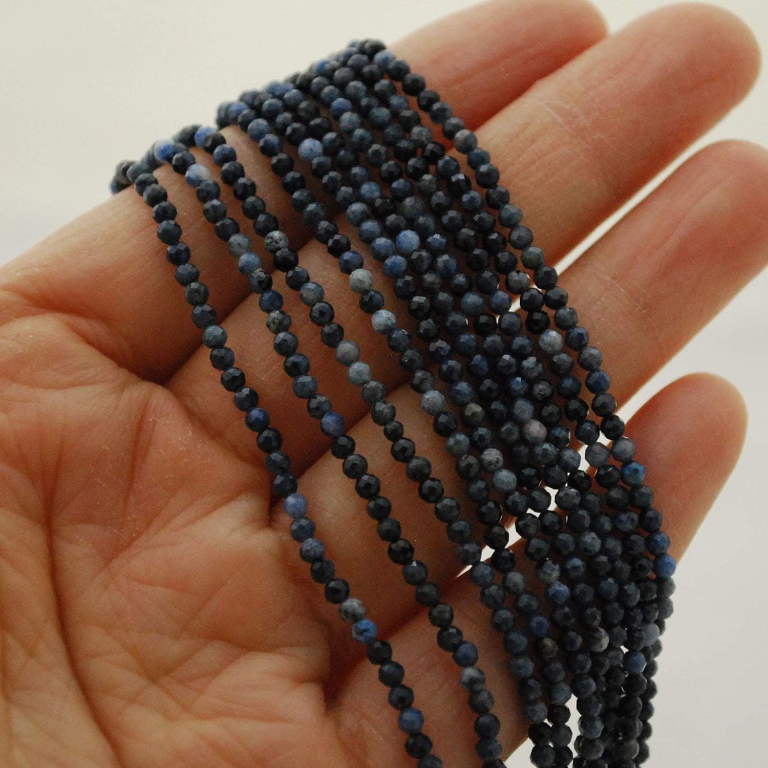 Grade A Natural Dumortierite Semi-Precious Gemstone Faceted Round Beads - 2mm - 15.5" Strand
