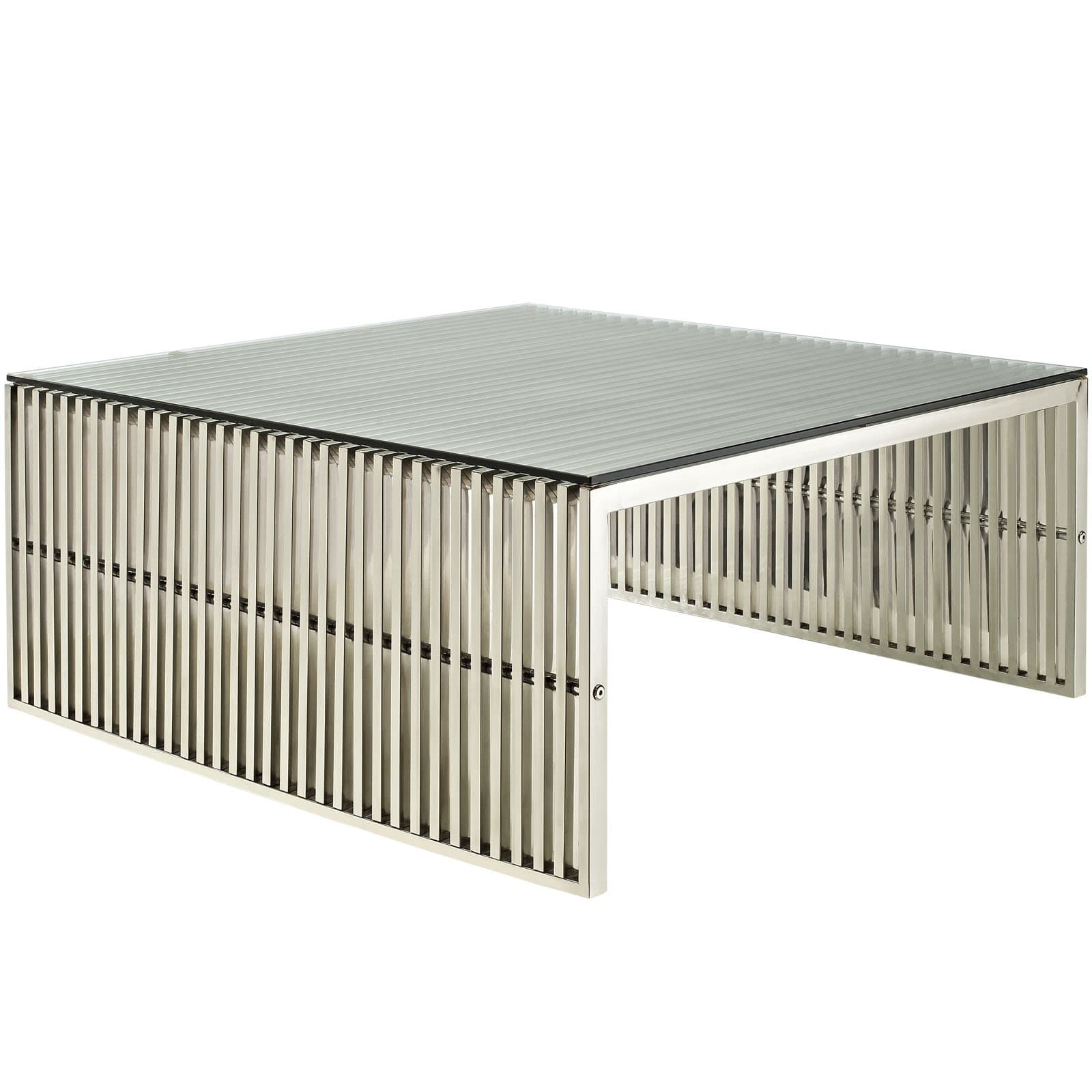 Gridiron Stainless Steel Coffee Table With Tempered Glass Top